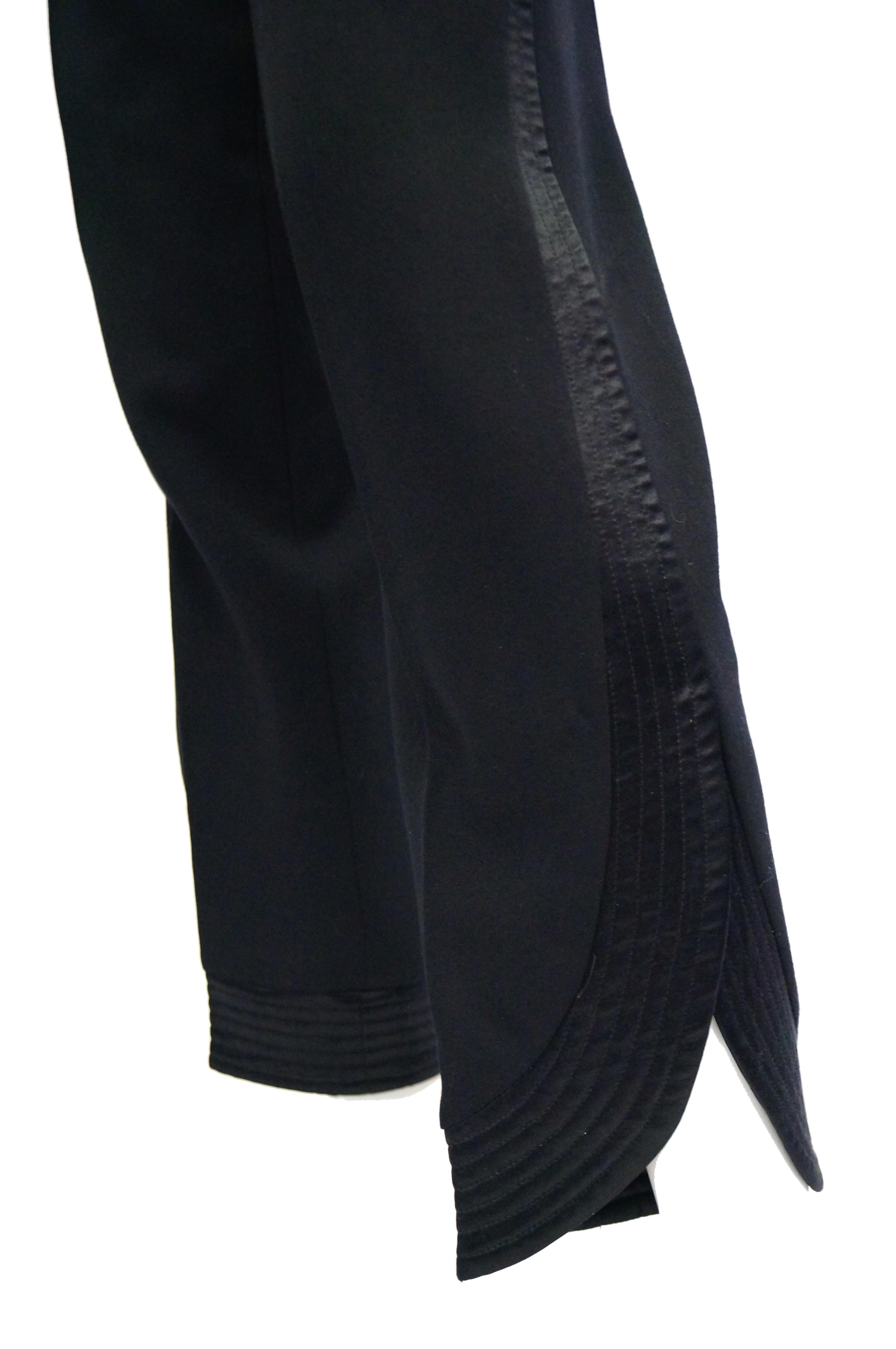 Women's 1980s Valentino Wool and Silk Tuxedo Trousers with Curved Slit For Sale