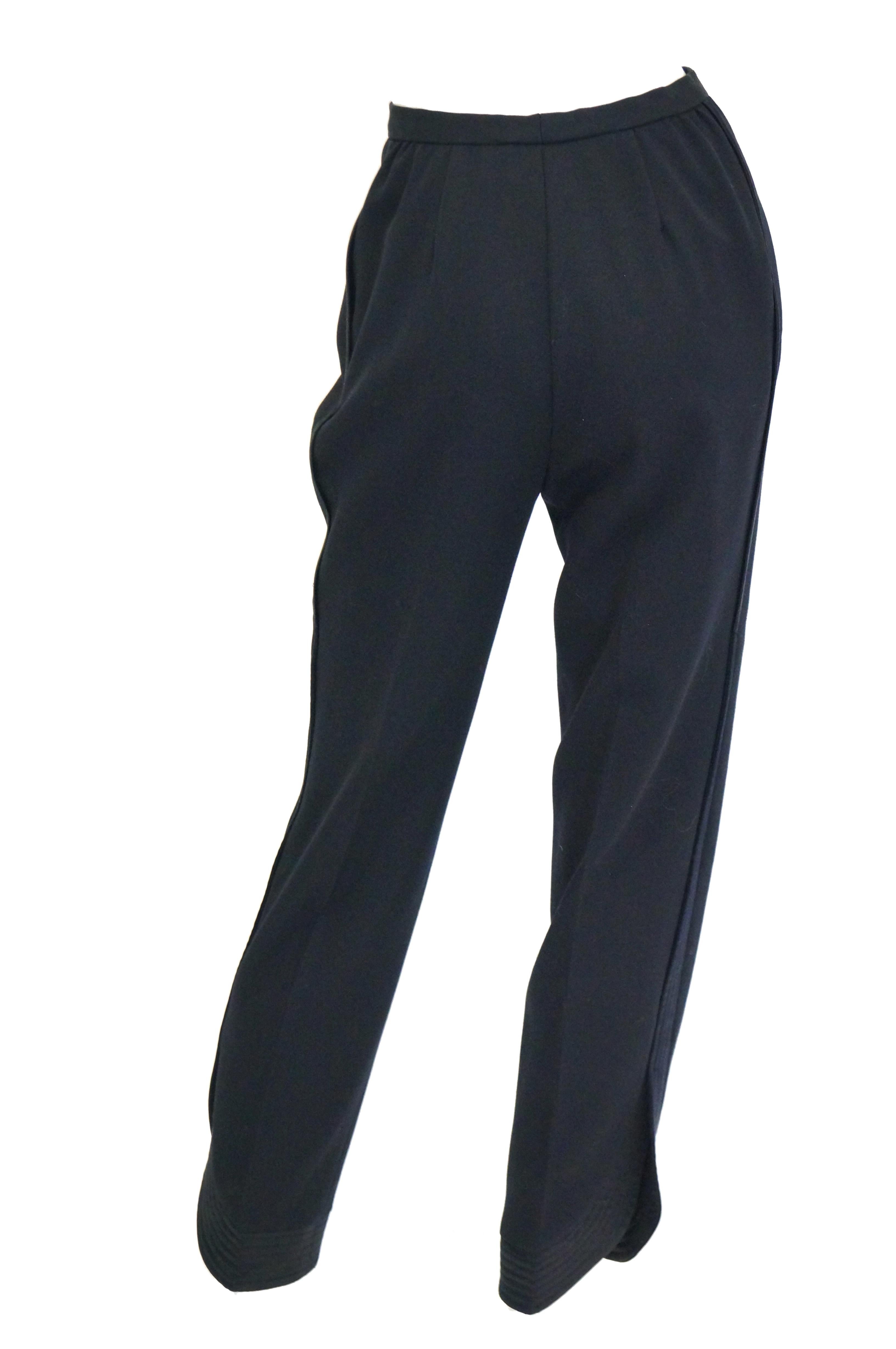 1980s Valentino Wool and Silk Tuxedo Trousers with Curved Slit For Sale 1