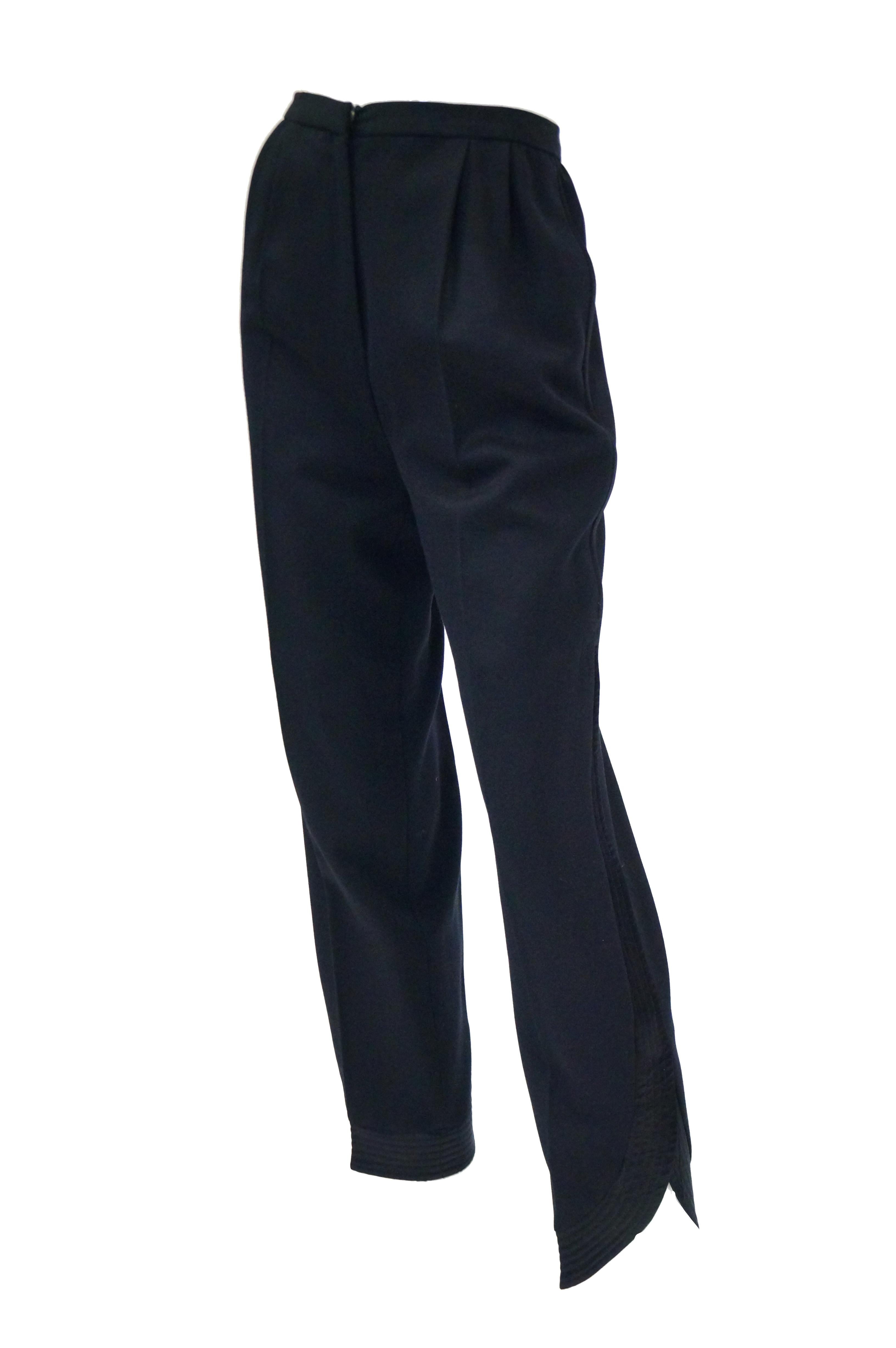 1980s Valentino Wool and Silk Tuxedo Trousers with Curved Slit For Sale 4