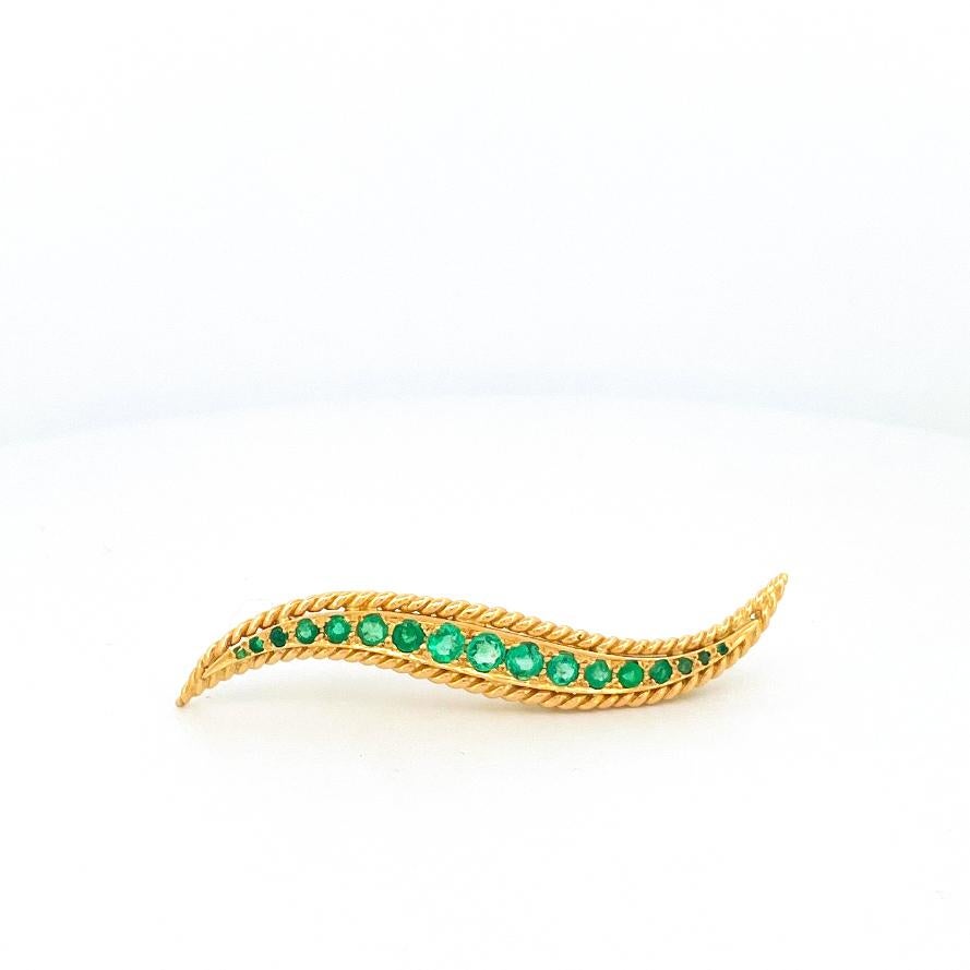Women's or Men's 1980's Van Cleef & Arpels 18k Yellow Gold Emerald Wave Pin