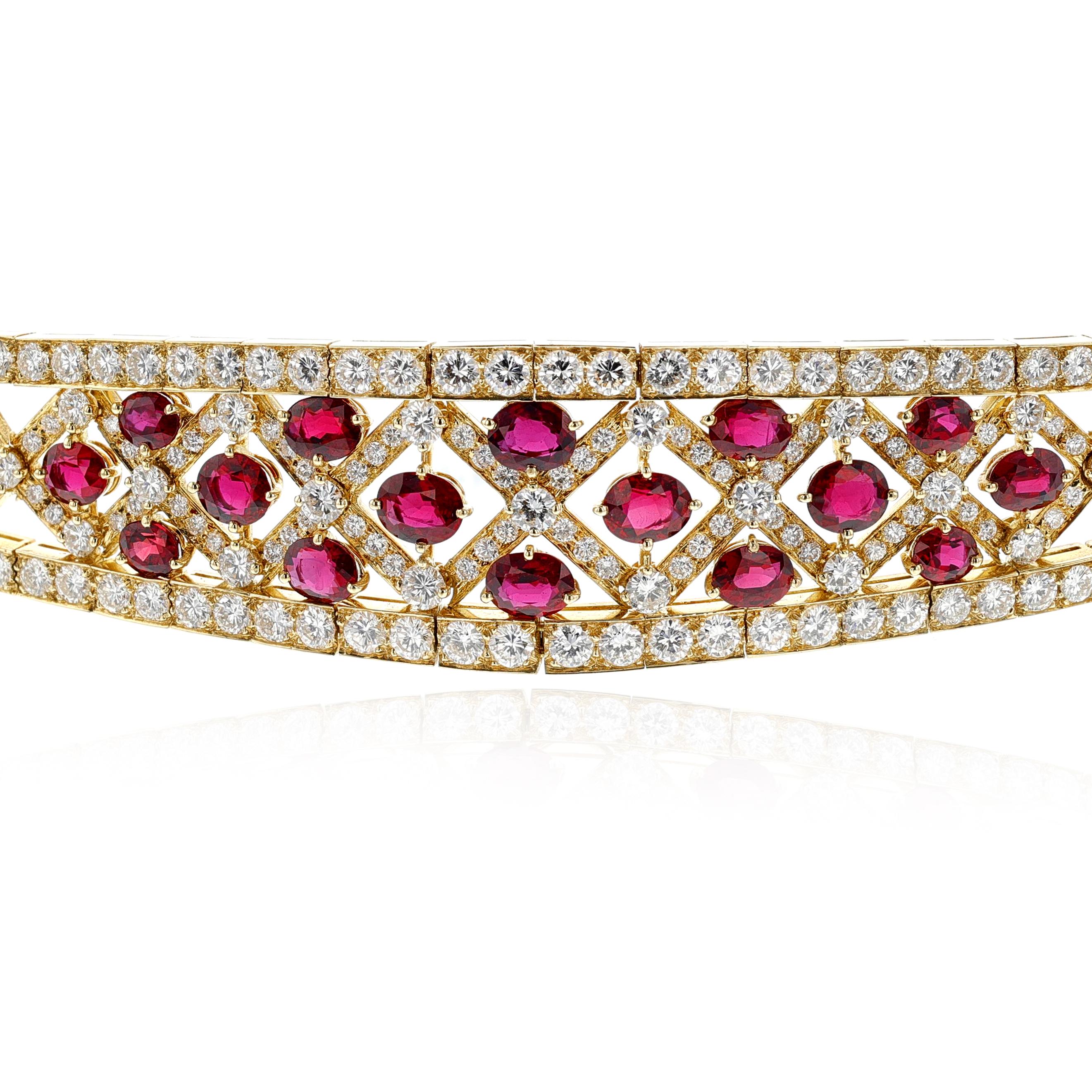 Oval Cut 1980s Van Cleef & Arpels Ruby and Diamond Bracelet, 18k Yellow For Sale