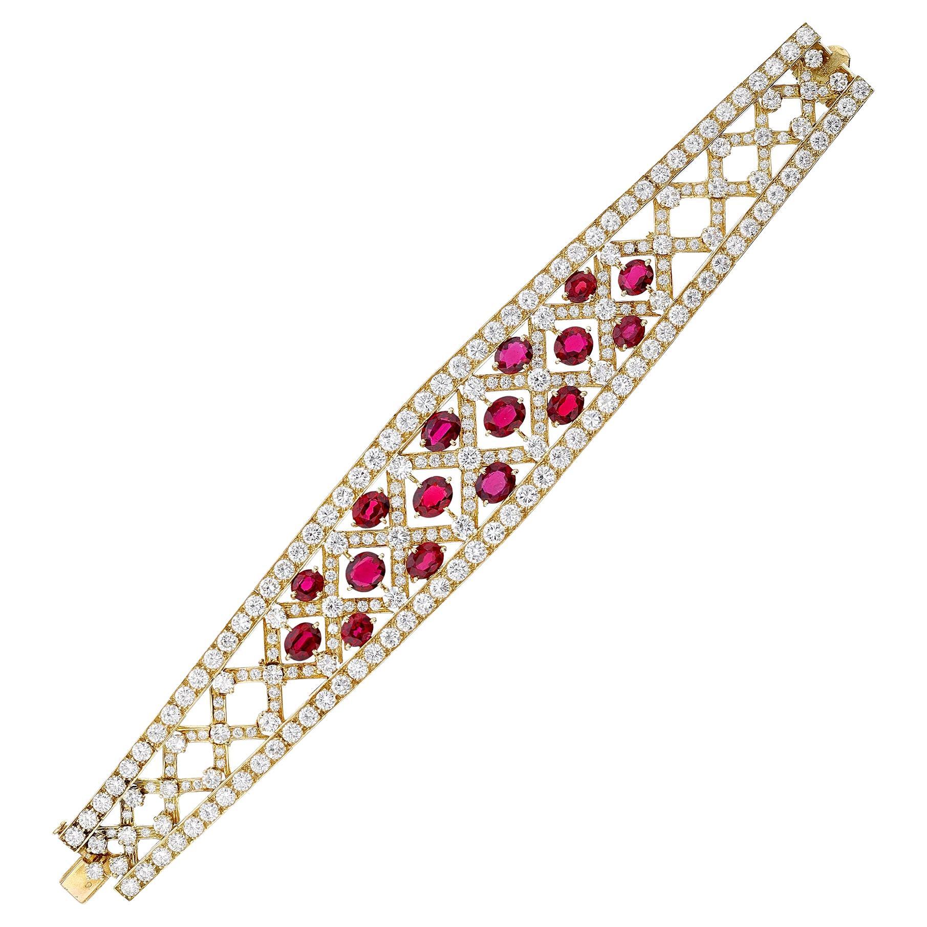 1980s Van Cleef & Arpels Ruby and Diamond Bracelet, 18k Yellow For Sale