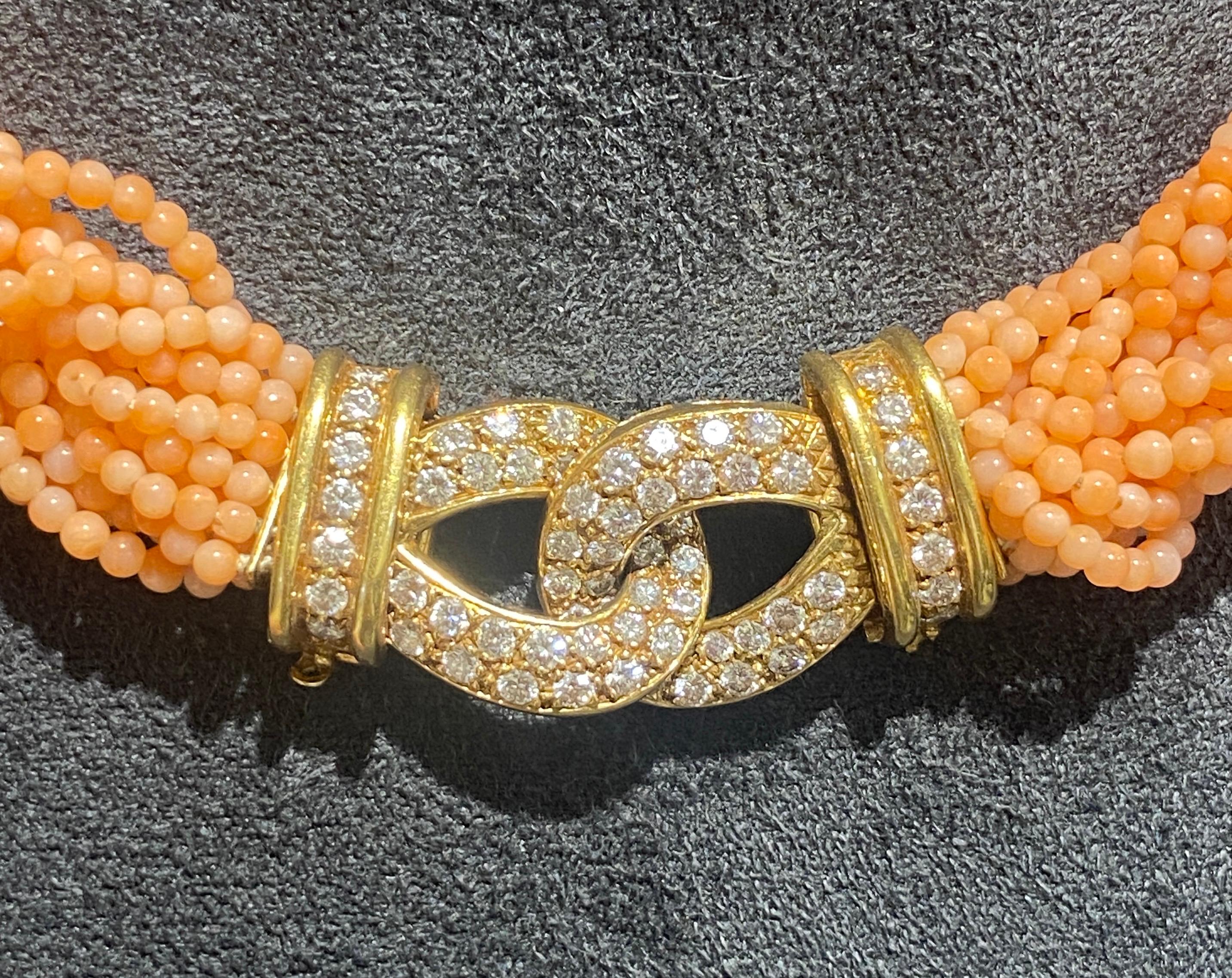 1980er Jahre VCA Korallen- und Diamant-Halskette (Zeitgenössisch) im Angebot