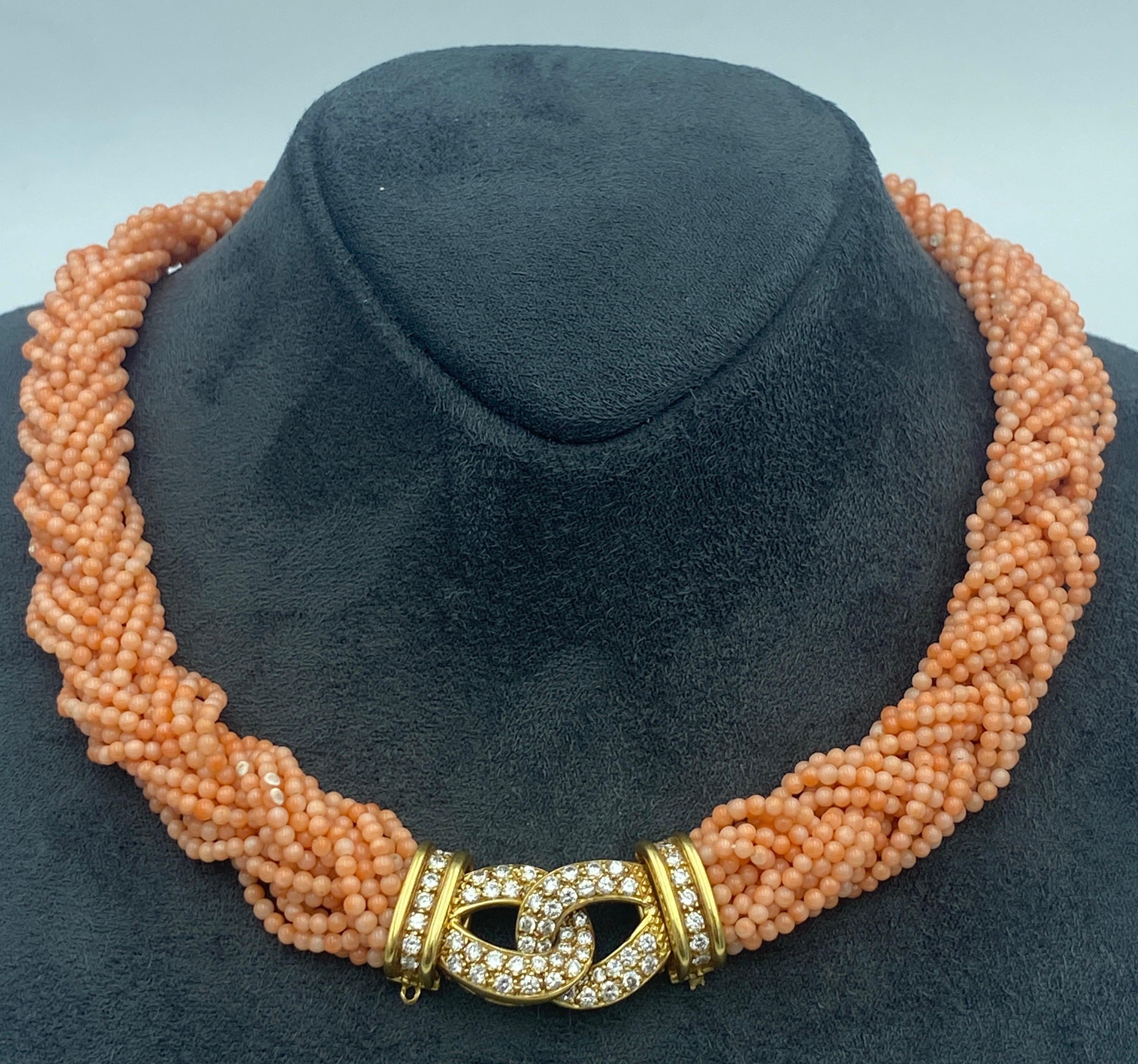 1980er Jahre VCA Korallen- und Diamant-Halskette Damen im Angebot