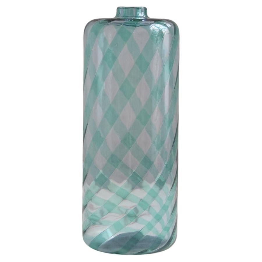 1980s VeArt Murano Glass Hand-blown Striped Turquoise Bottle in vendita