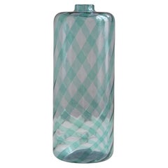 1980s VeArt Murano Glass Hand-blown Striped Turquoise Bottle