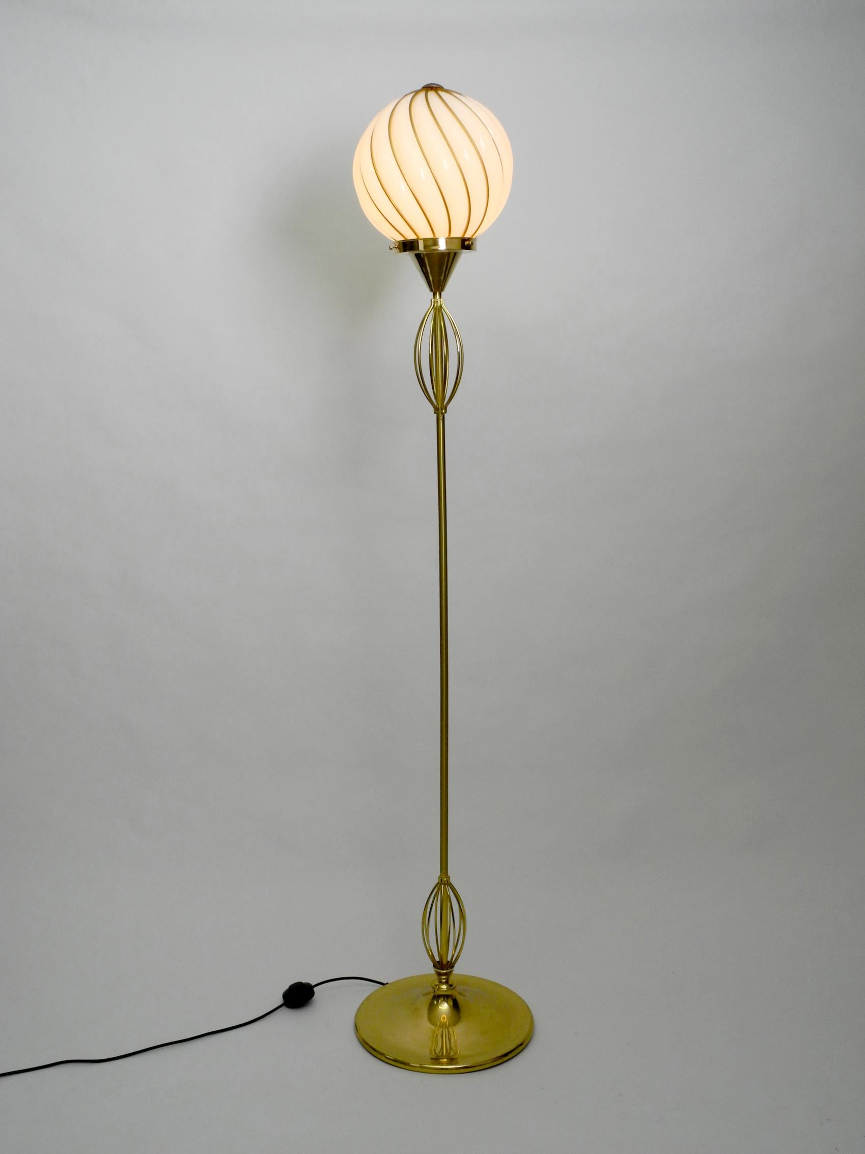 1980s VeArt XL Handcrafted Metal Floor Lamp Brass-Plated Details and Glass Shade In Good Condition In München, DE