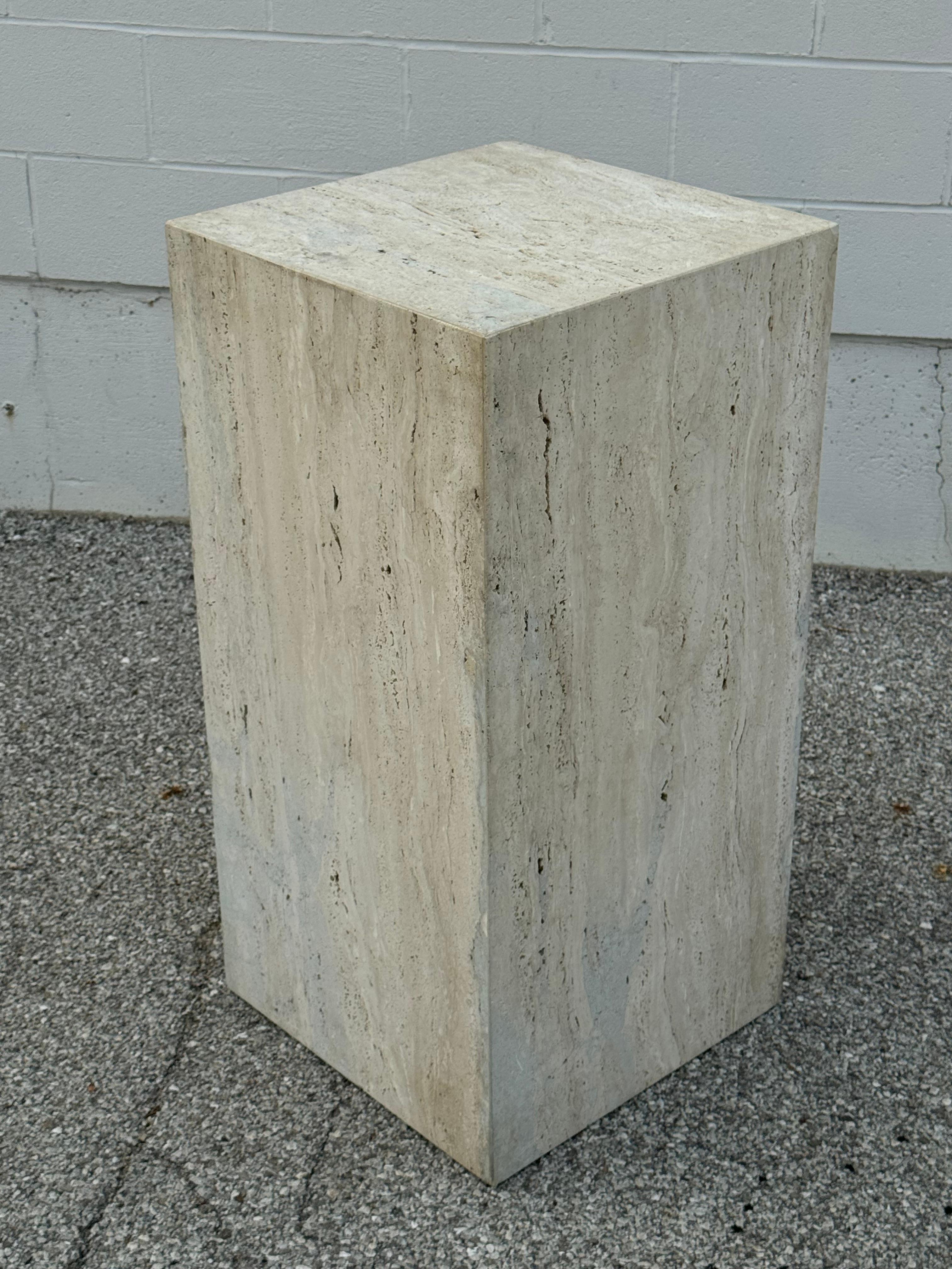 1980s Vein Cut Italian Beige Travertine Pedestal Art Display - Stand or Column 5