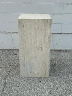 1980s Vein Cut Italian Beige Travertine Pedestal Art Display - Stand or Column