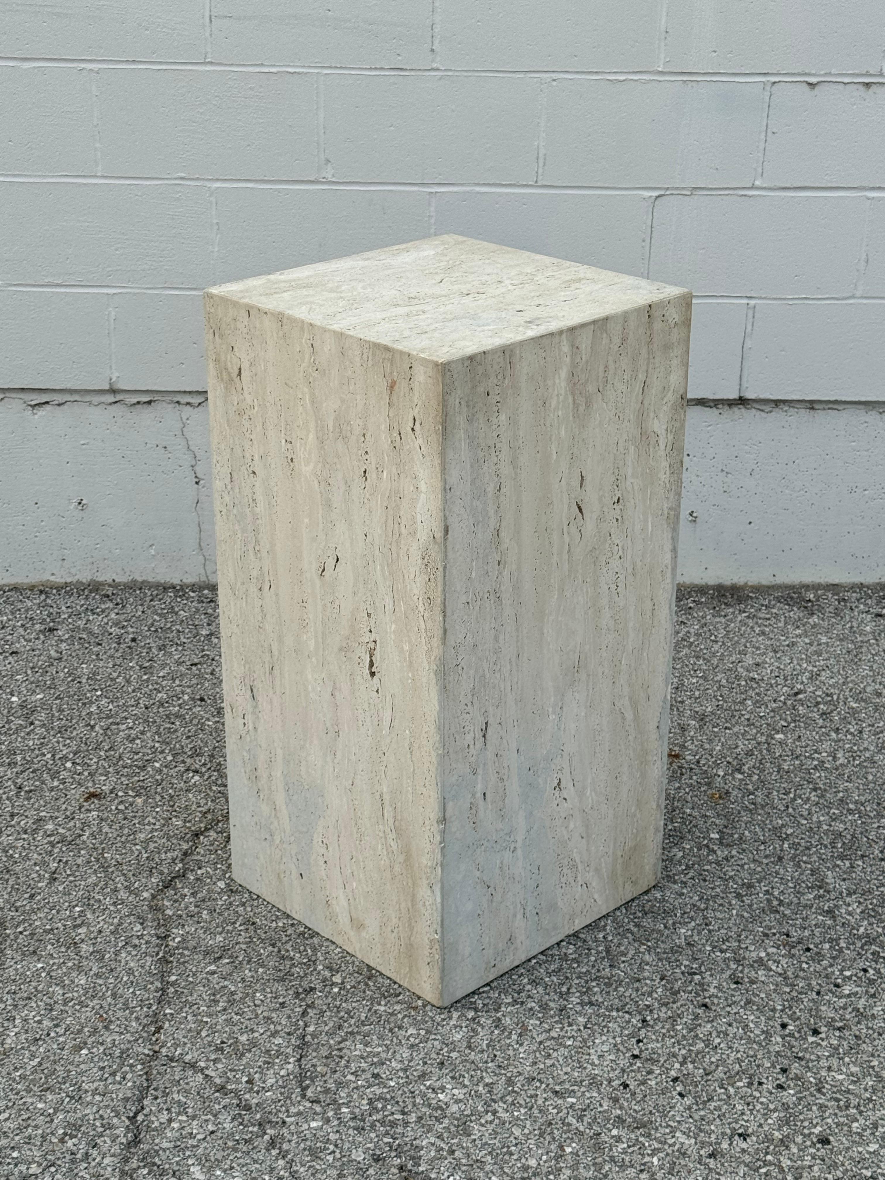 1980s Vein Cut Italian Beige Travertine Pedestal Art Display - Stand or Column 2