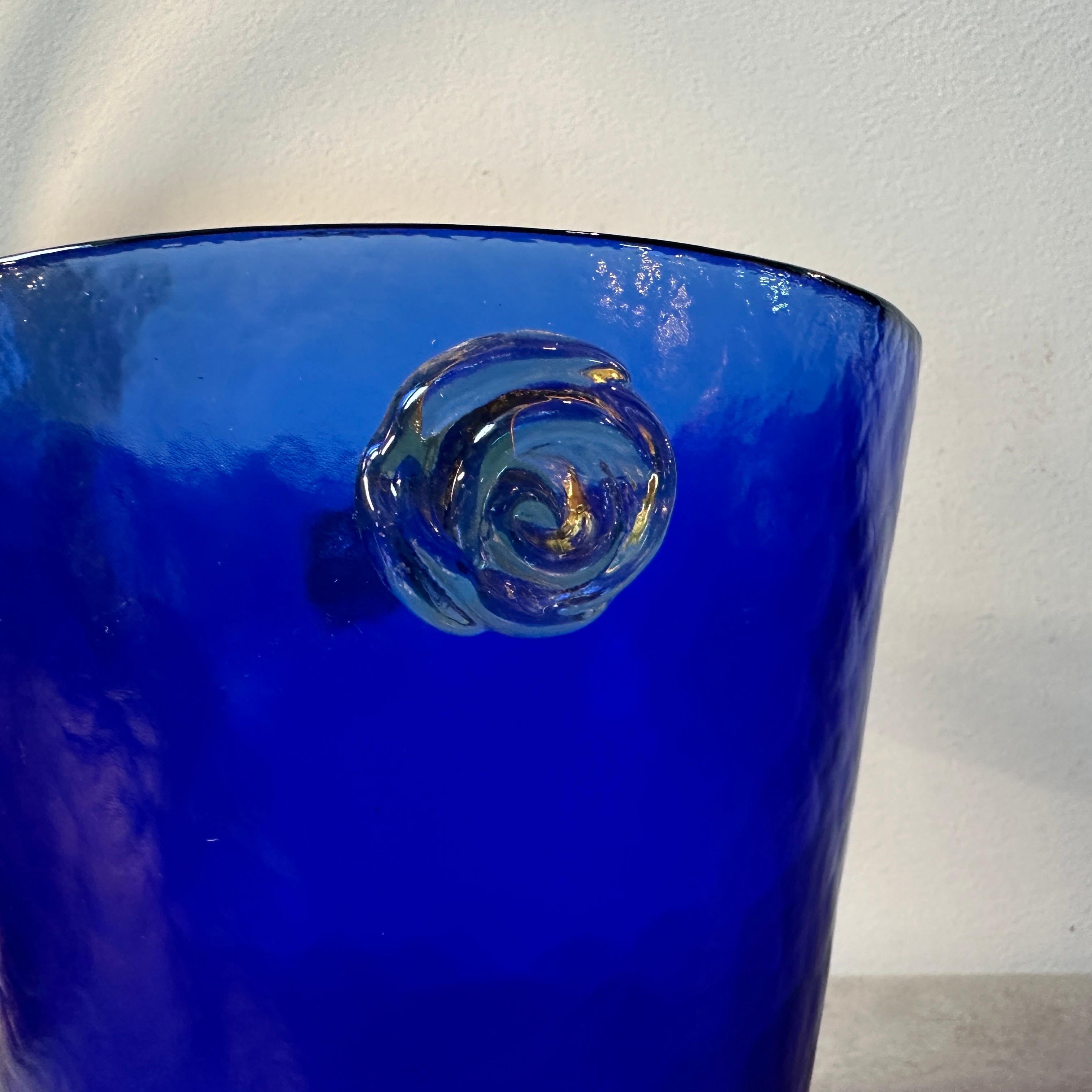 1980s Venini Style Modernist Blue and Yellow Murano Glass Wine Cooler 5