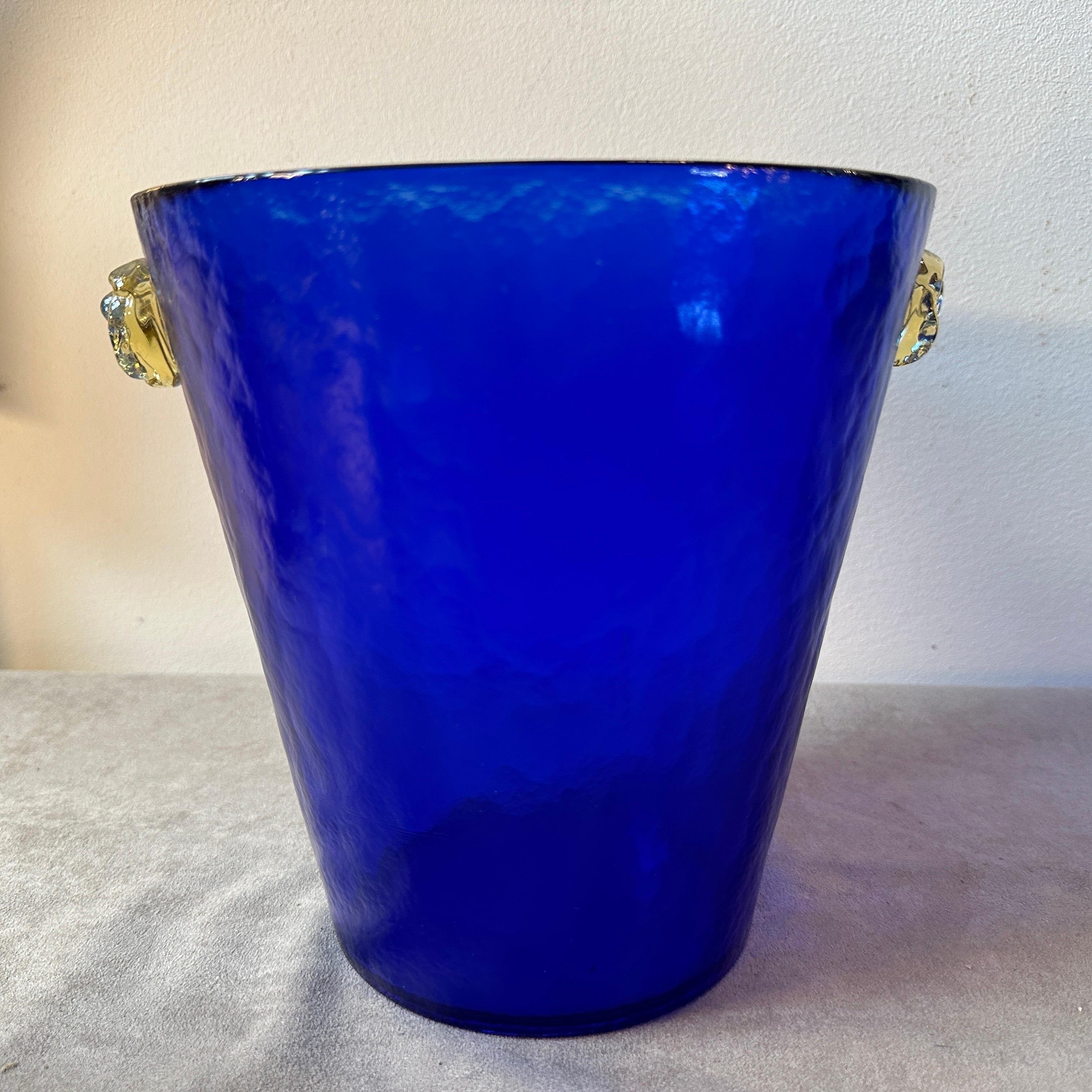 1980s Venini Style Modernist Blue and Yellow Murano Glass Wine Cooler 7