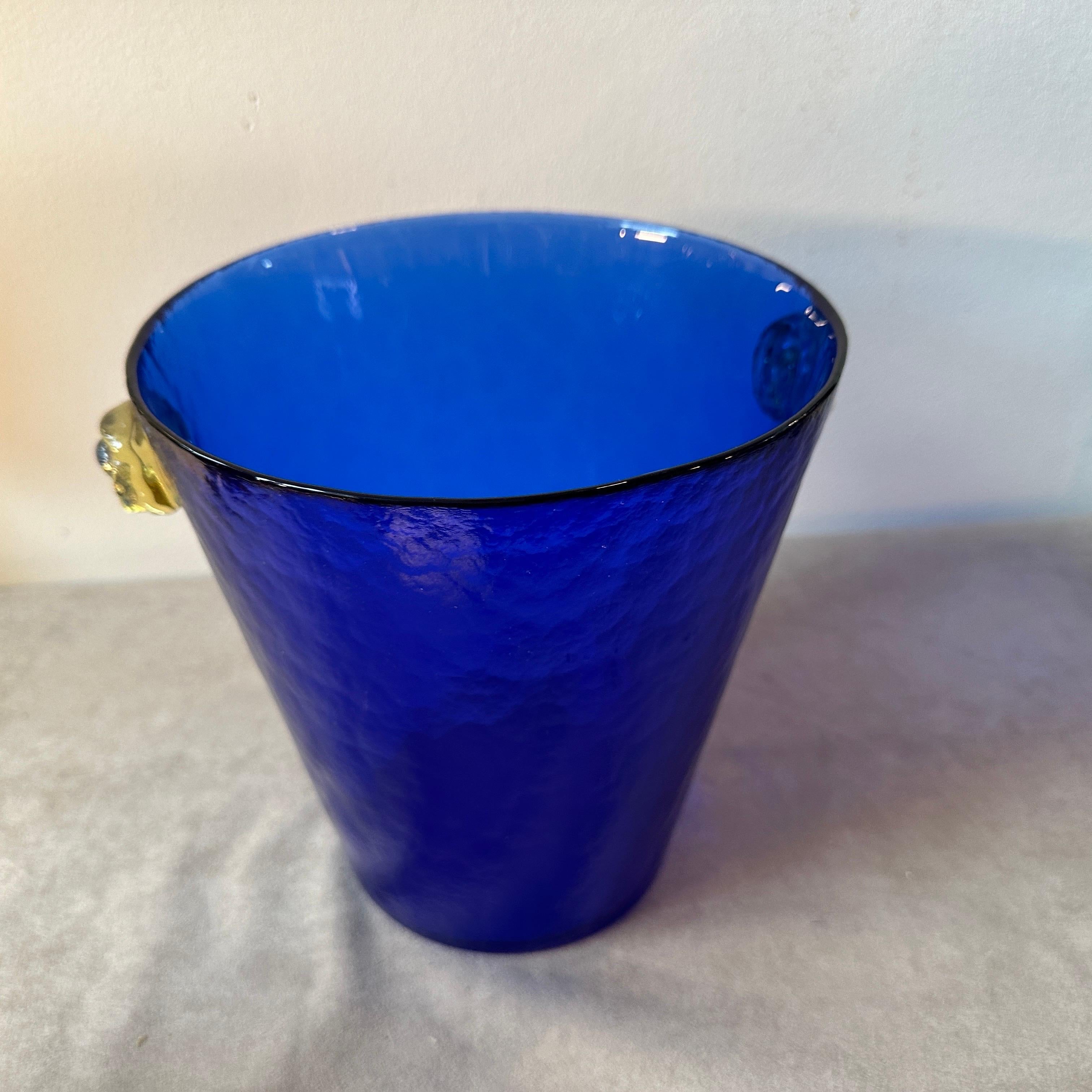 1980s Venini Style Modernist Blue and Yellow Murano Glass Wine Cooler In Excellent Condition In Aci Castello, IT