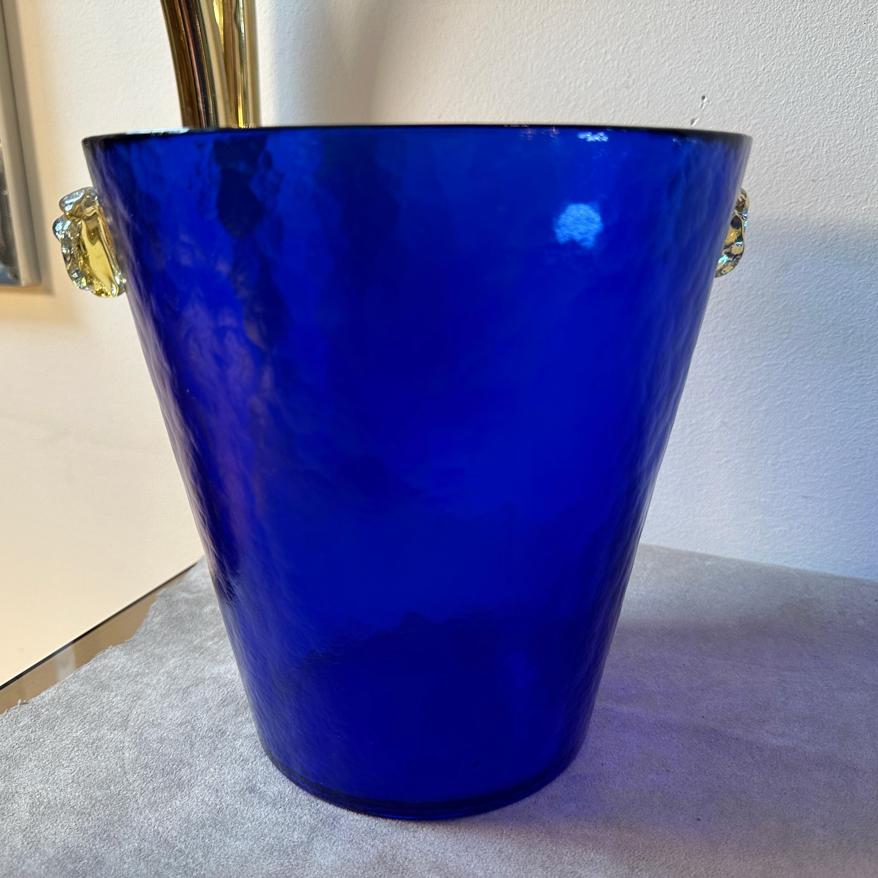 1980s Venini Style Modernist Blue and Yellow Murano Glass Wine Cooler 2