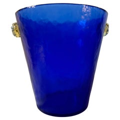 Vintage 1980s Venini Style Modernist Blue and Yellow Murano Glass Wine Cooler