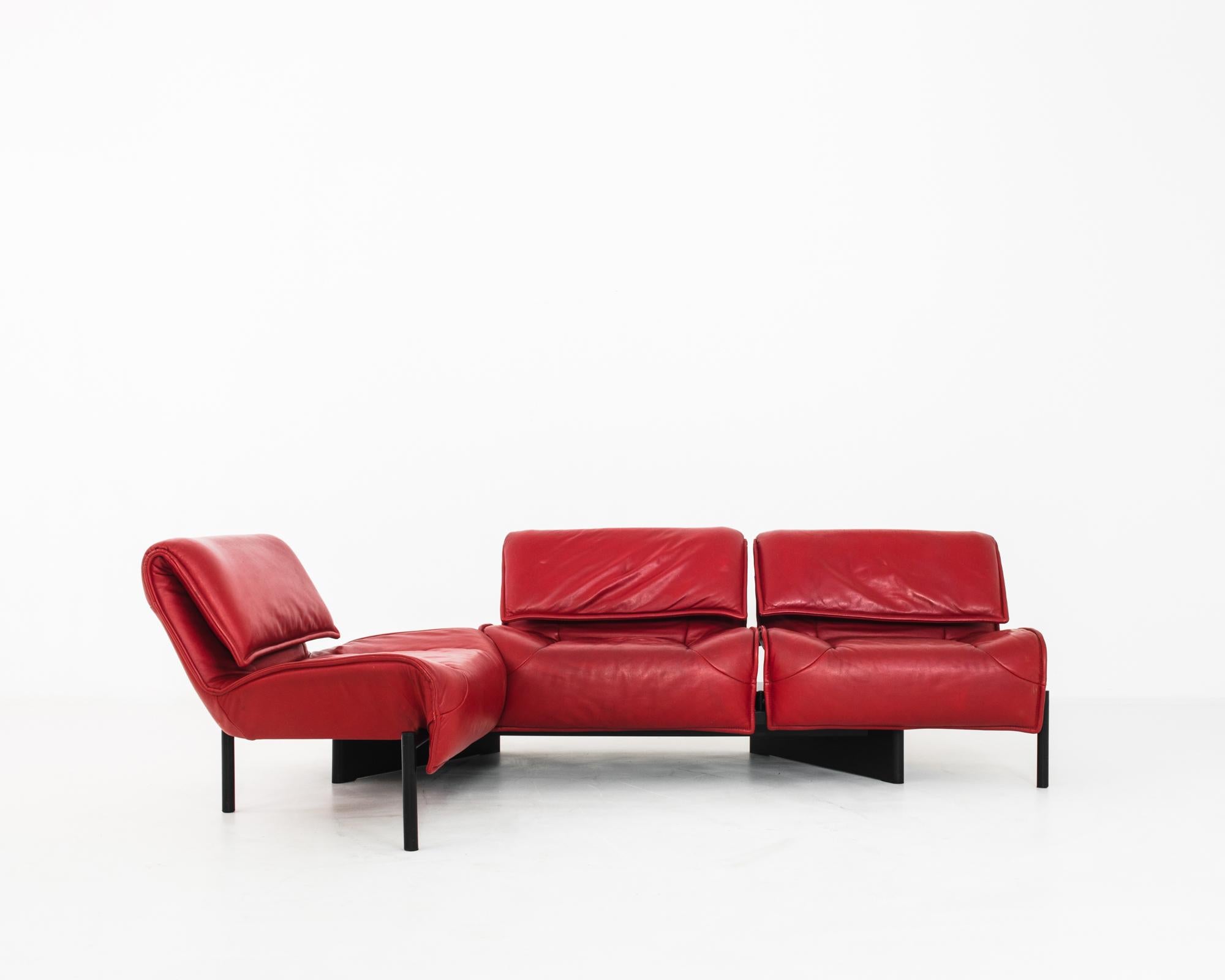 Italian 1980s 'Veranda' 3-Seater Burgundy Sofa by Vico Magistretti for Cassina