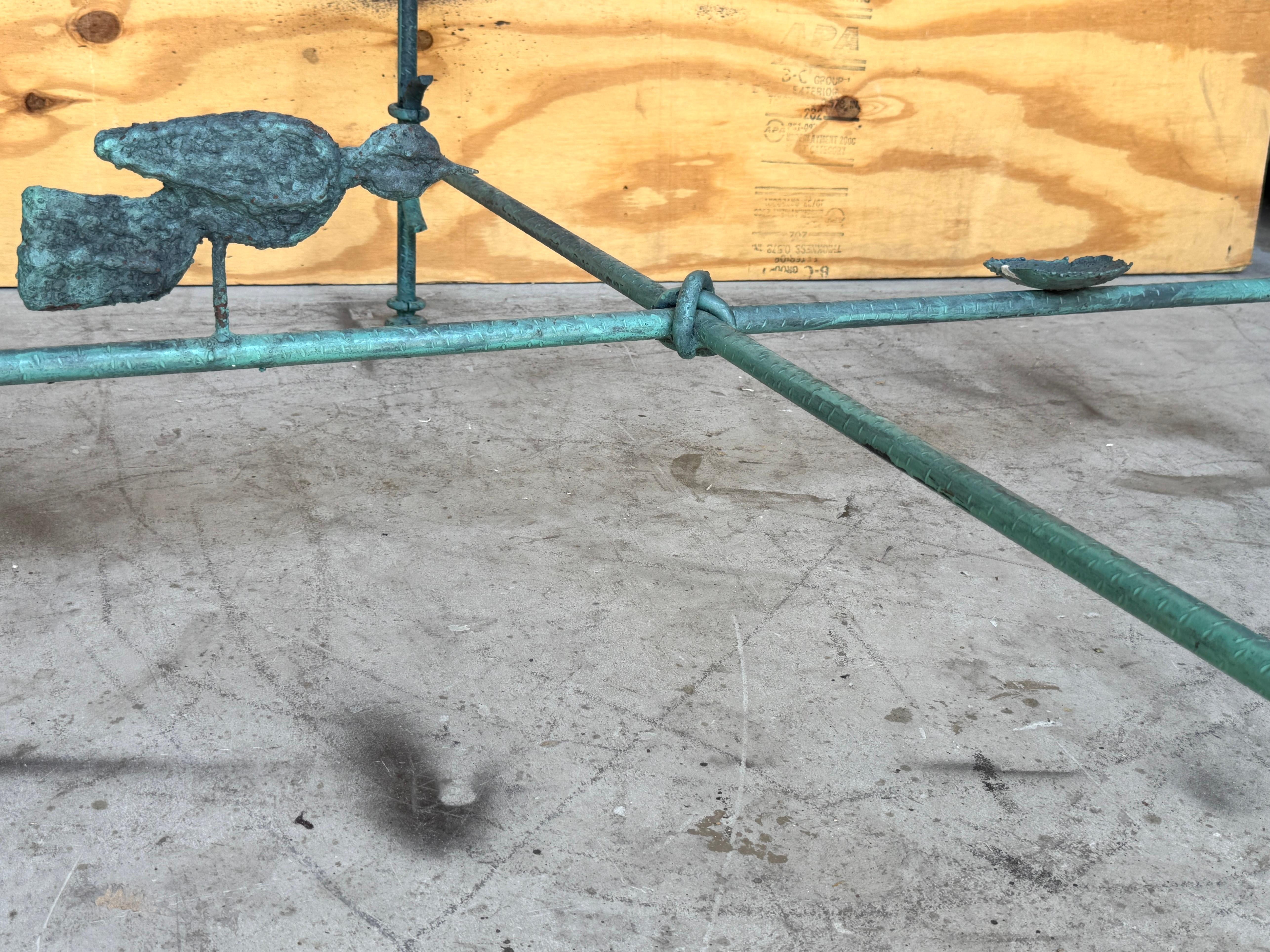 1980s Verdigris Iron & Glass Coffee Table, Style of Giacometti, 42