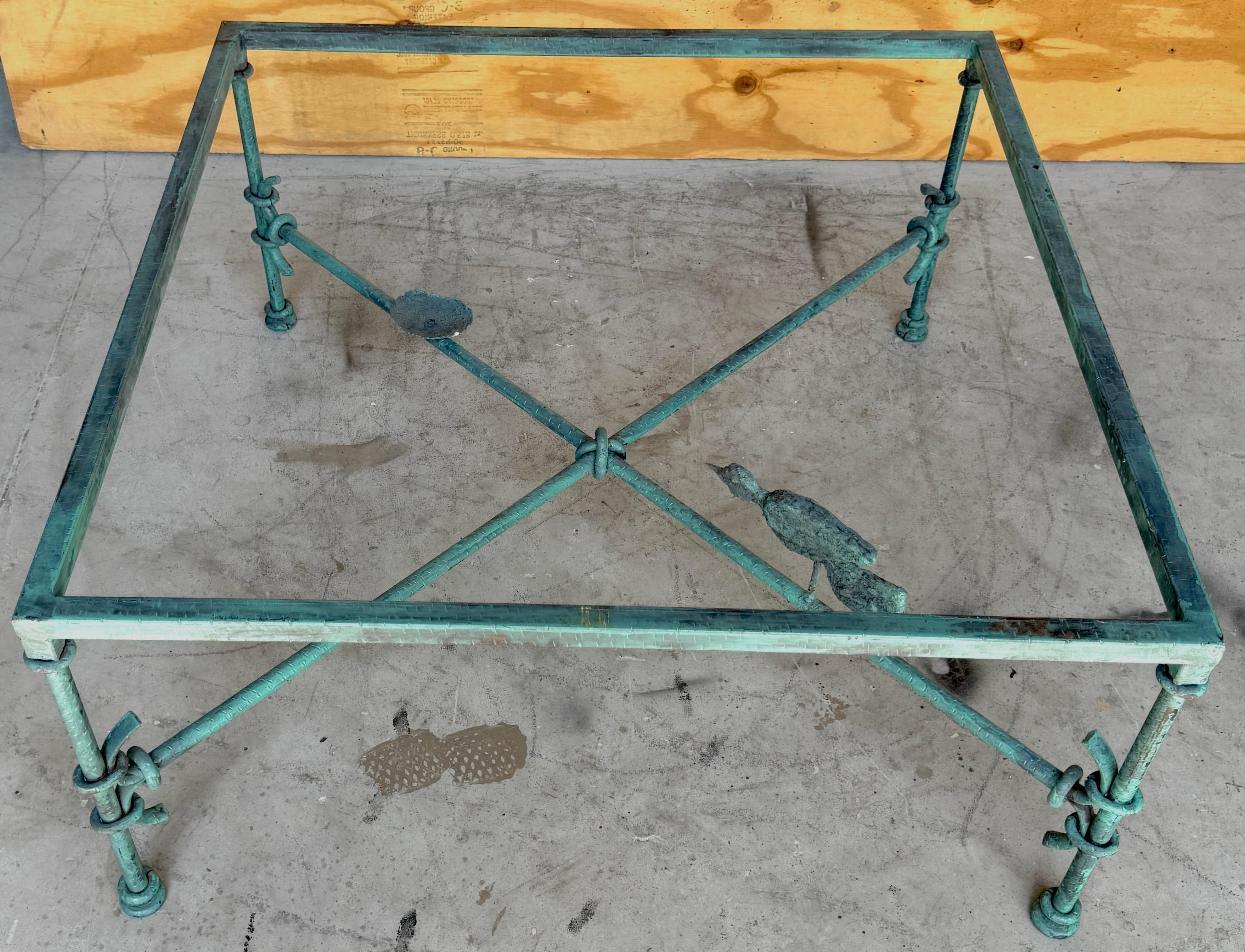 1980s Verdigris Iron & Glass Coffee Table, Style of Giacometti, 42
