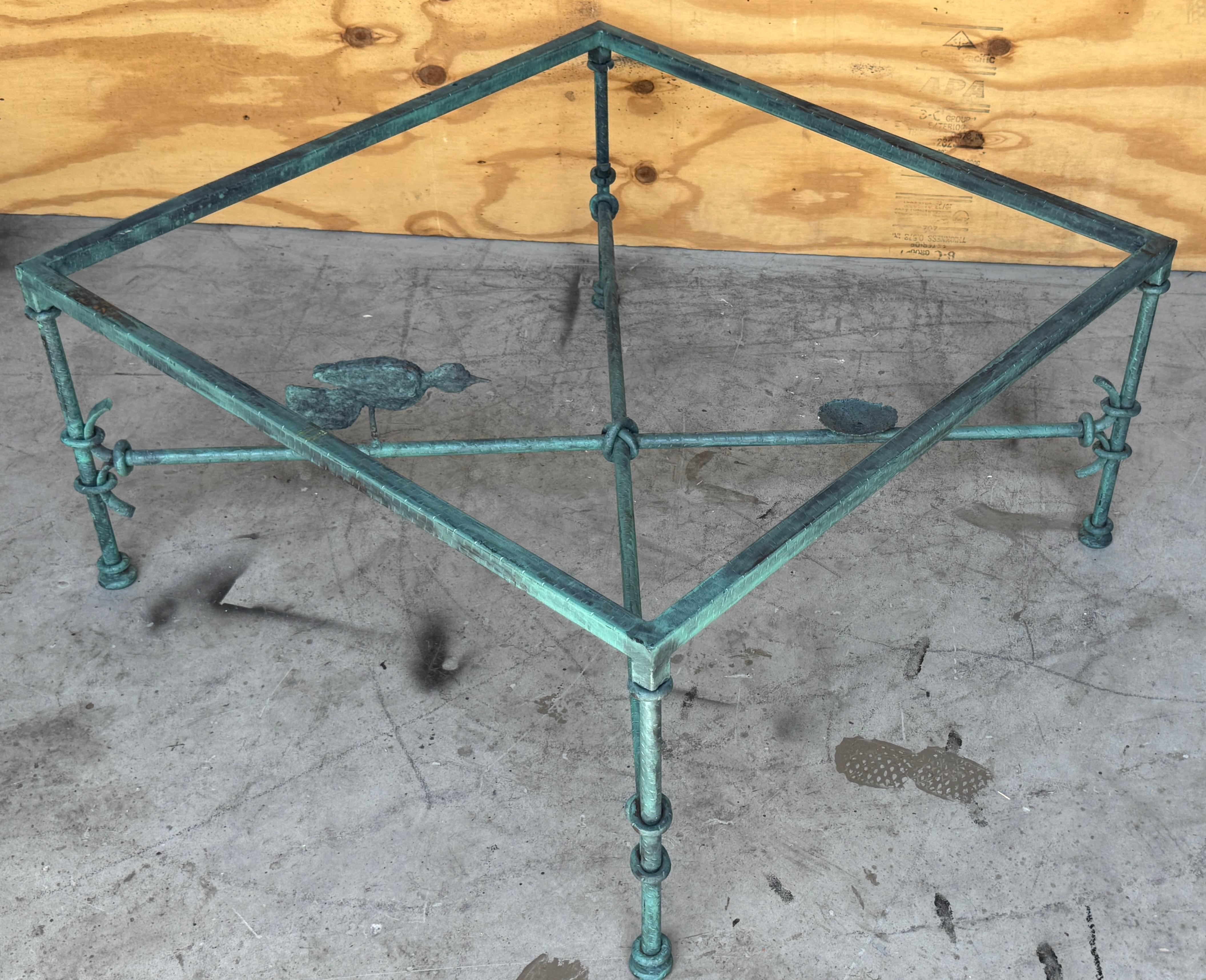 1980s Verdigris Iron & Glass Coffee Table, Style of Giacometti, 42