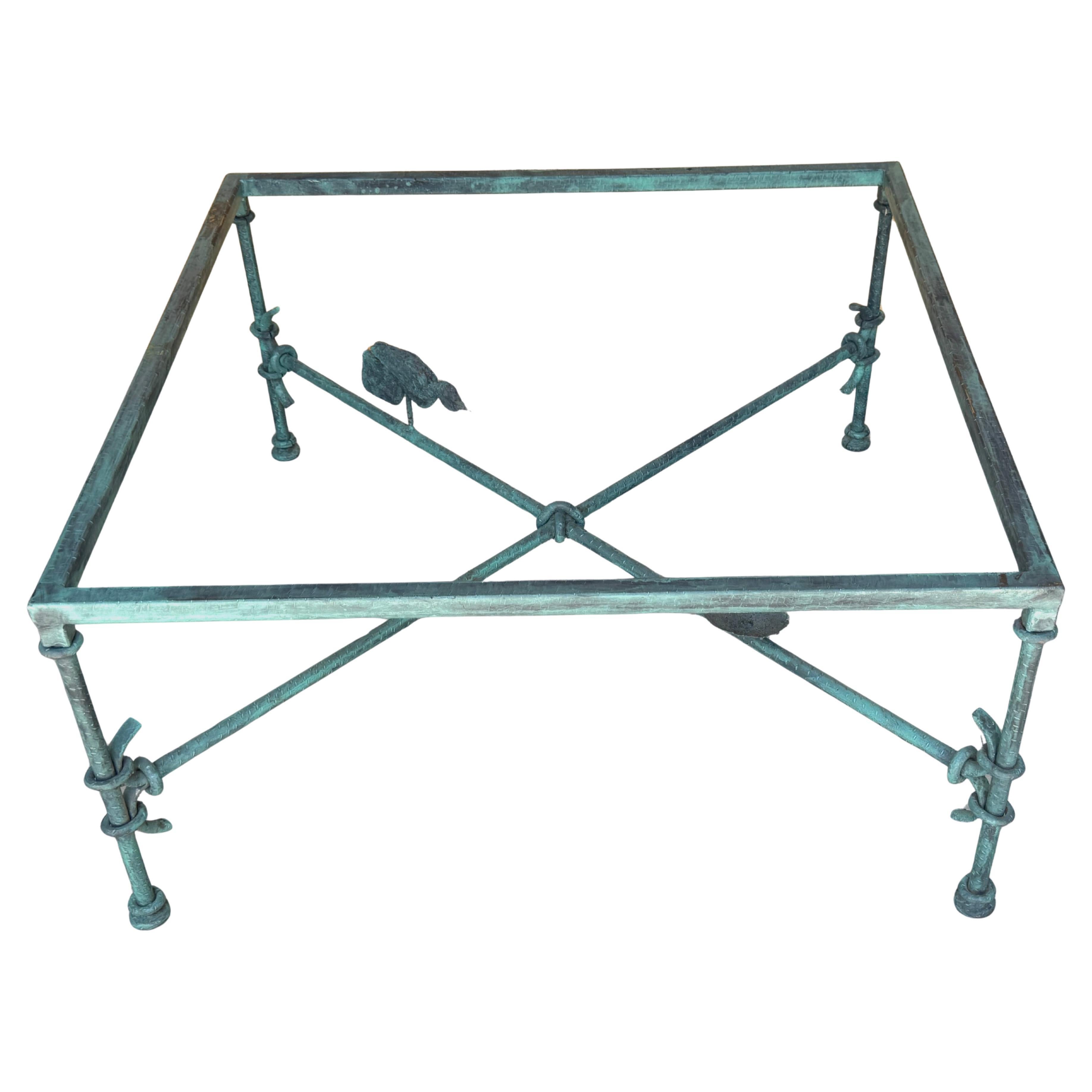 Verdigris Iron and Glass Coffee Table in the Style of Diego Giacometti, 42