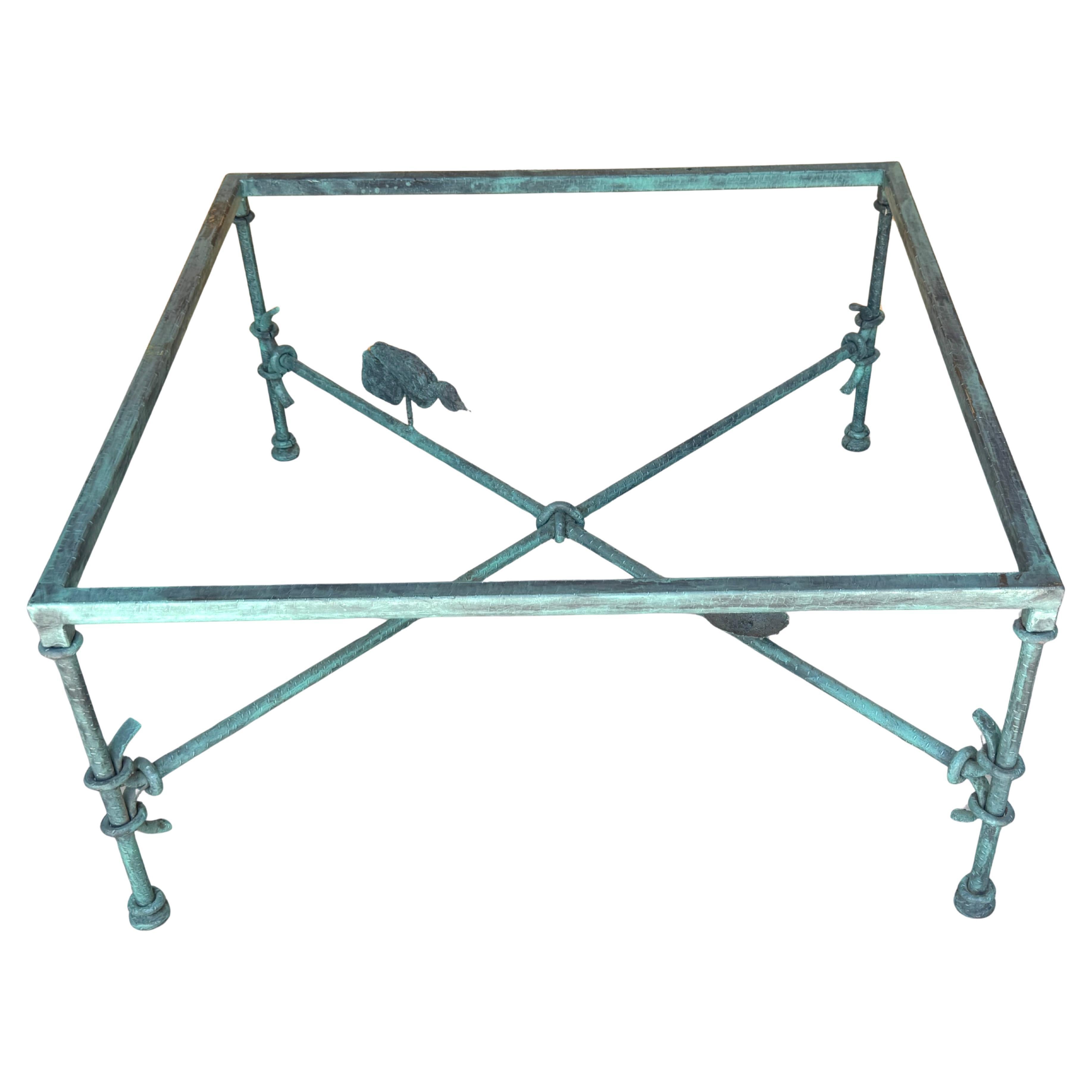 Modern 1980s Verdigris Iron & Glass Coffee Table, Style of Giacometti, 42