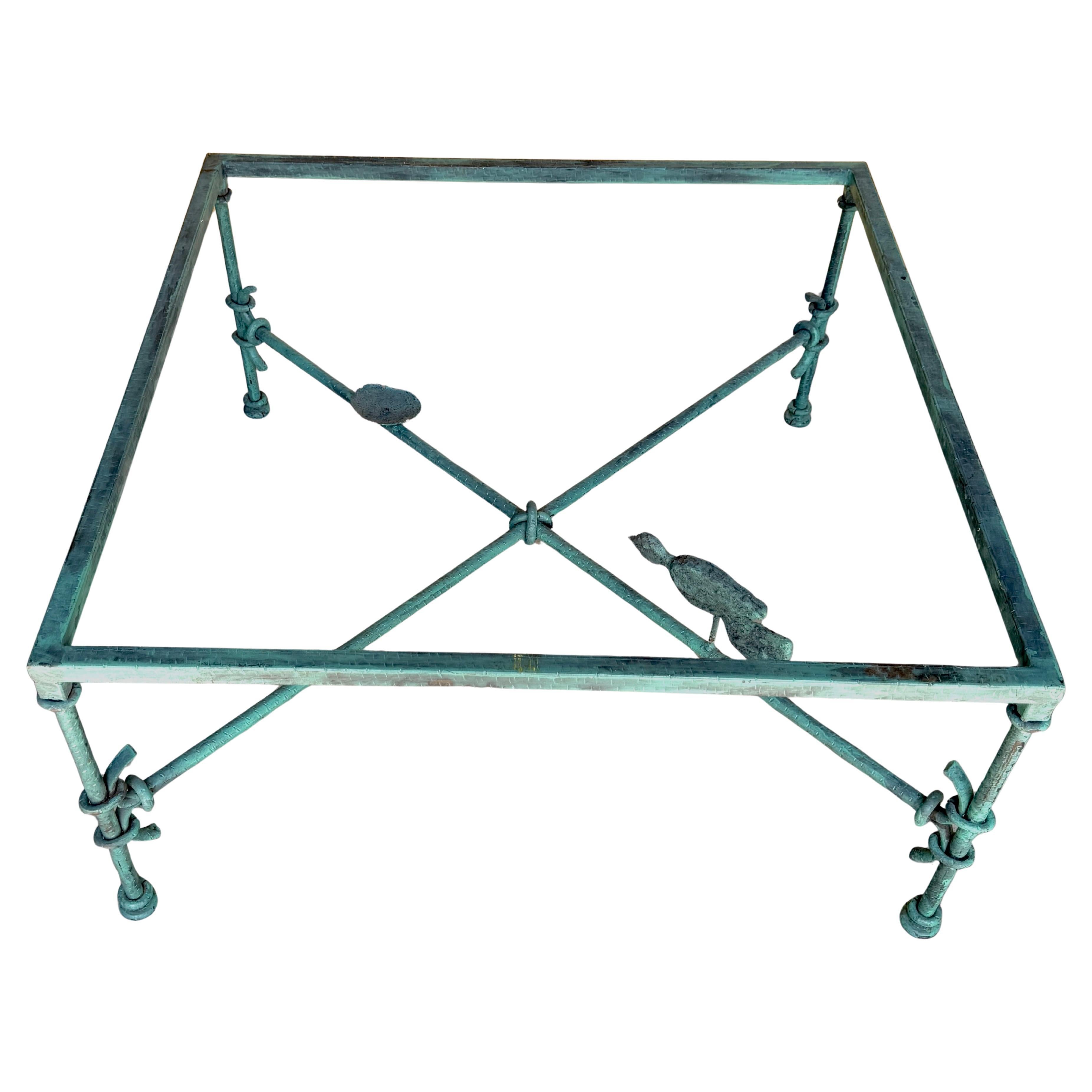 Polychromed 1980s Verdigris Iron & Glass Coffee Table, Style of Giacometti, 42