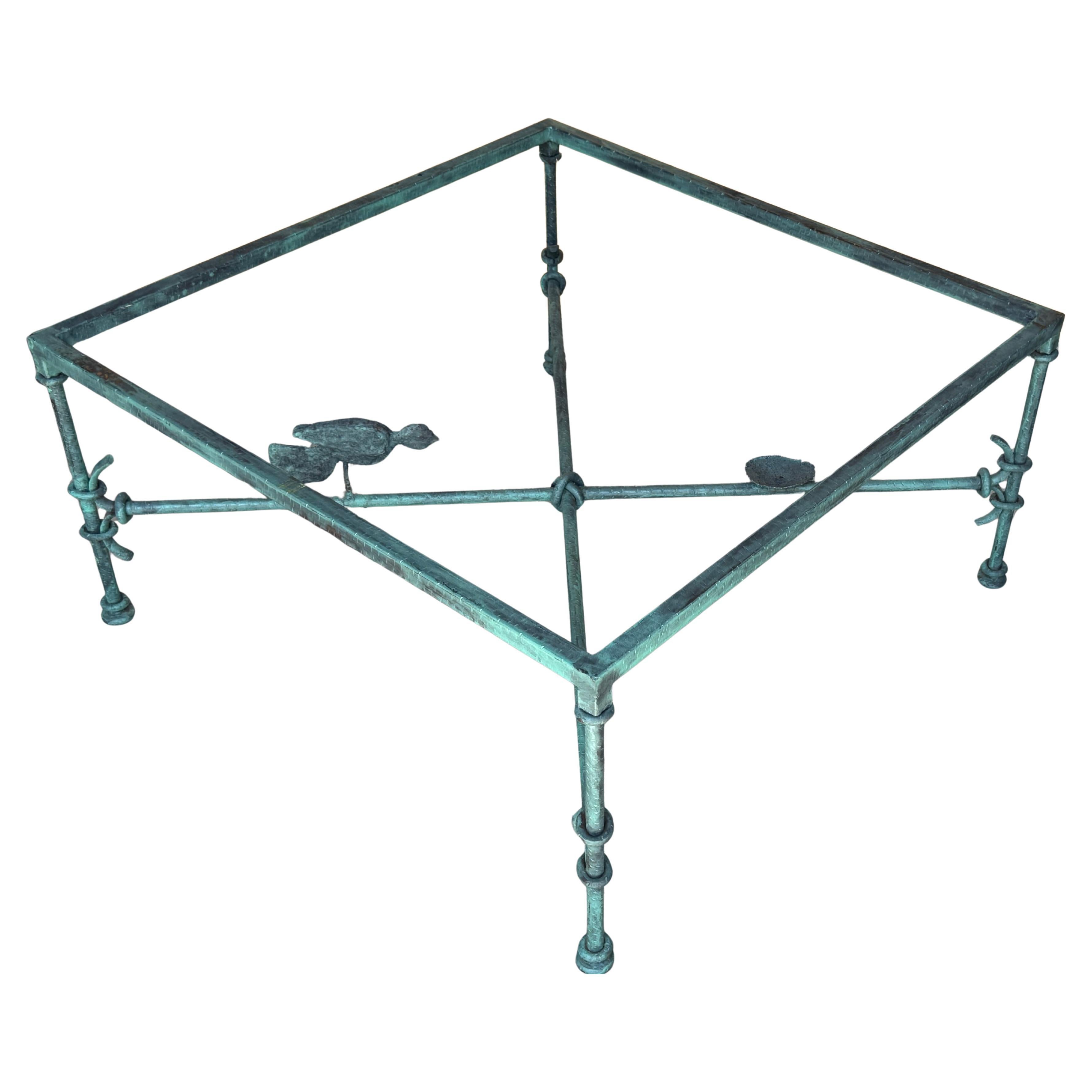 20th Century 1980s Verdigris Iron & Glass Coffee Table, Style of Giacometti, 42
