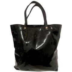 1980s Versace Black Patent Leather Medusa Cut Out Tote Bag