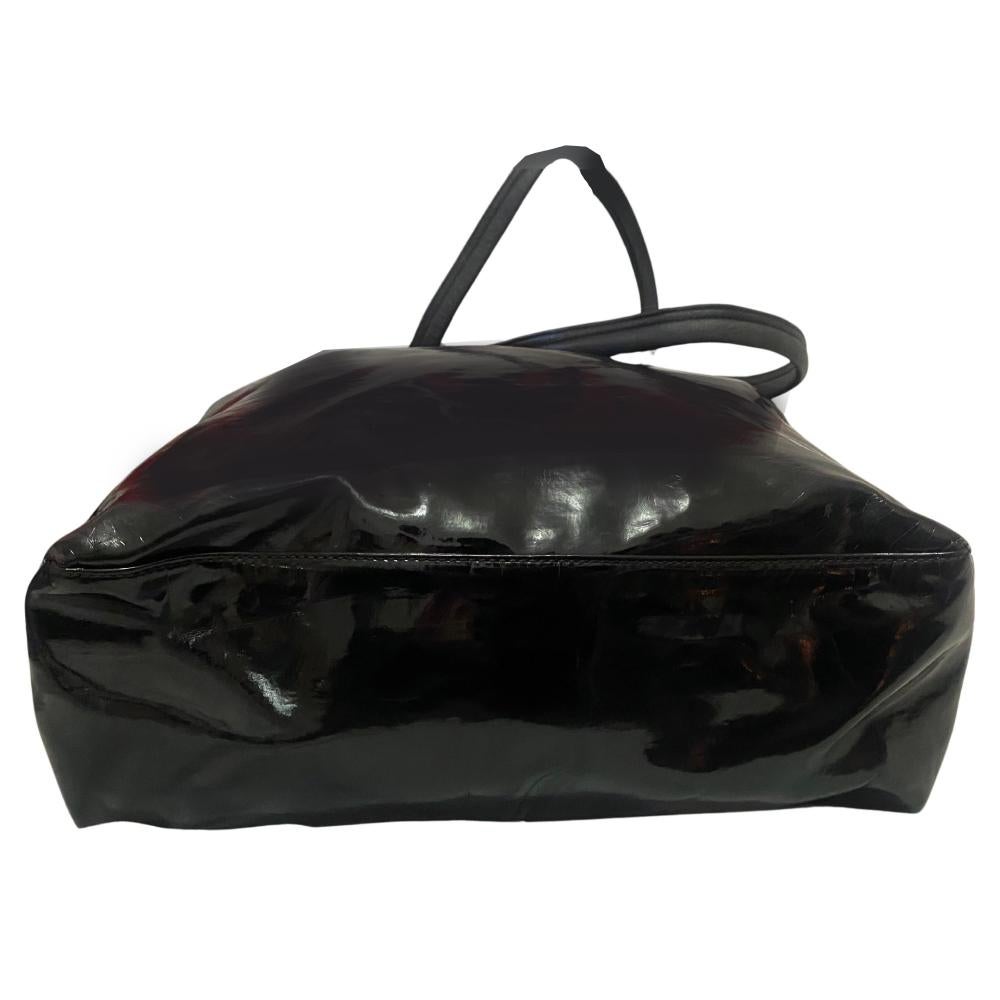 Women's or Men's 1980s Versace Black Patent Leather Medusa Cut Out Tote Bag For Sale