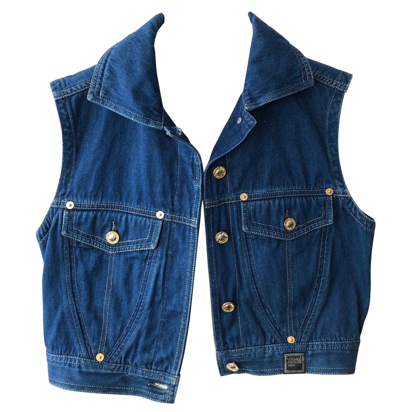 1980s Versace Couture denim cropped waistcoat