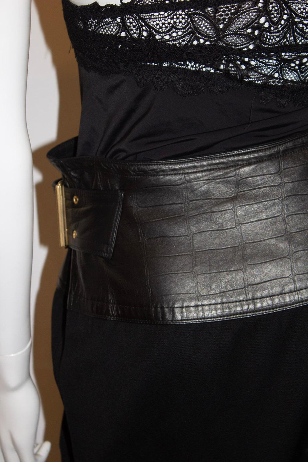1980s Versace Leather and Wool Skirt 2