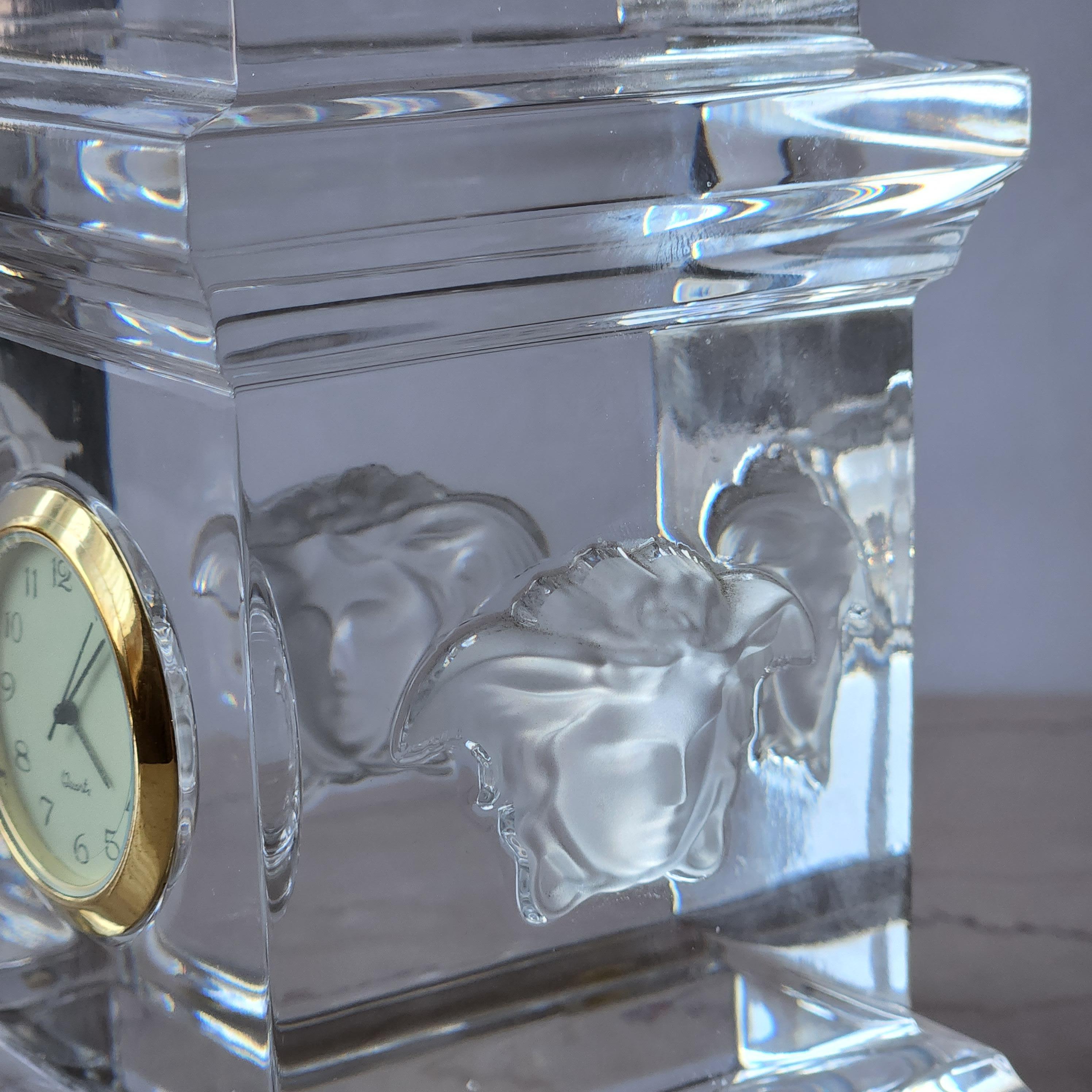 Modern 1980s Versace Medusa Desk Clock by Rosenthal in Lumiere Crystal Glass