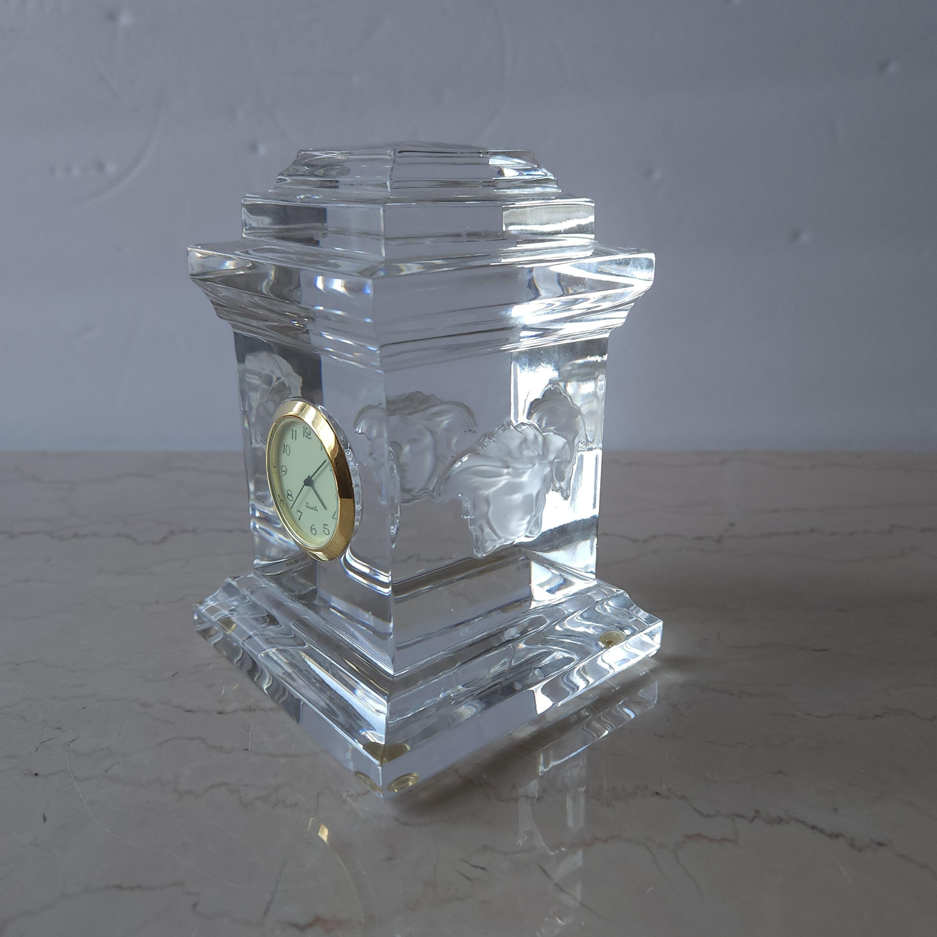 Italian 1980s Versace Medusa Desk Clock by Rosenthal in Lumiere Crystal Glass