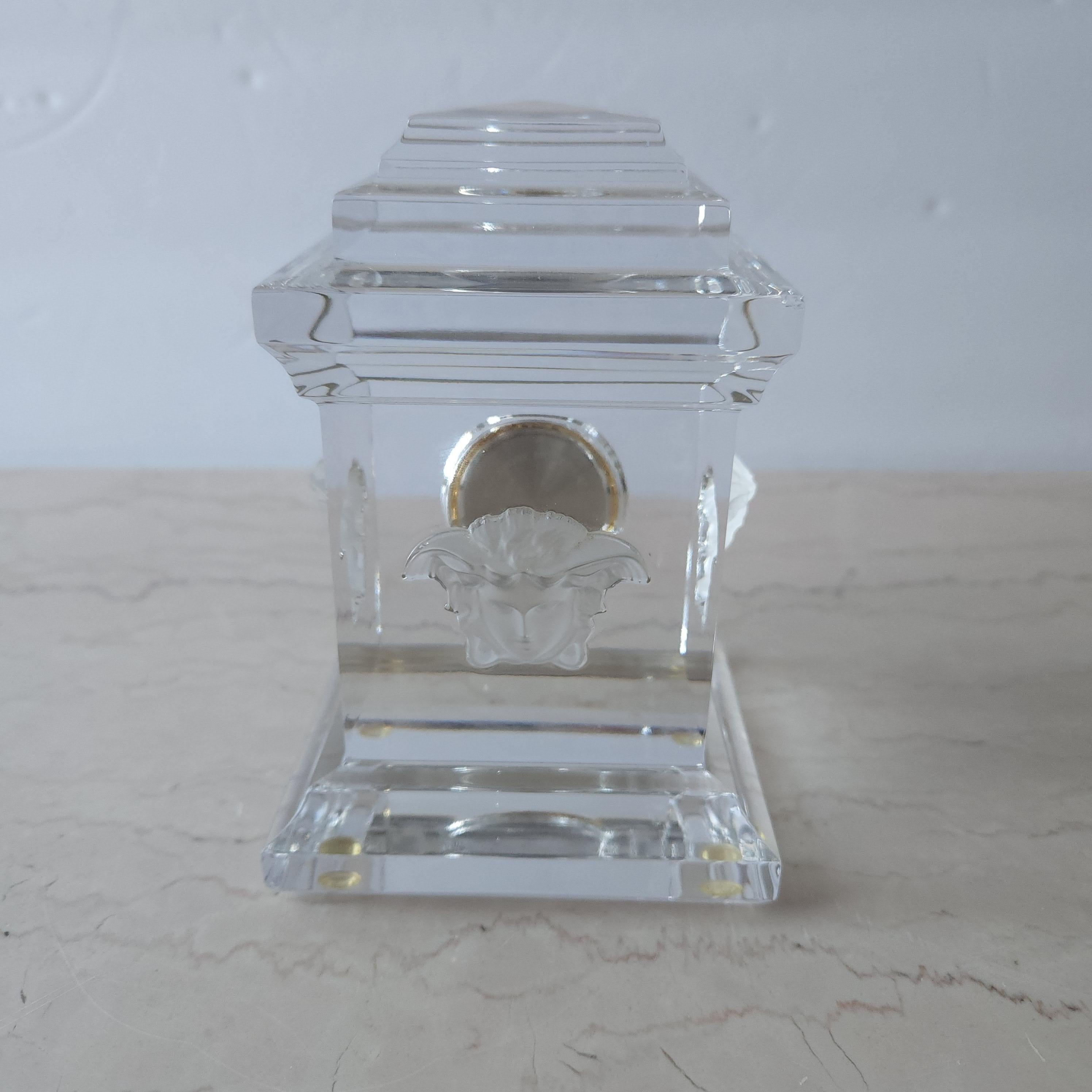 Late 20th Century 1980s Versace Medusa Desk Clock by Rosenthal in Lumiere Crystal Glass