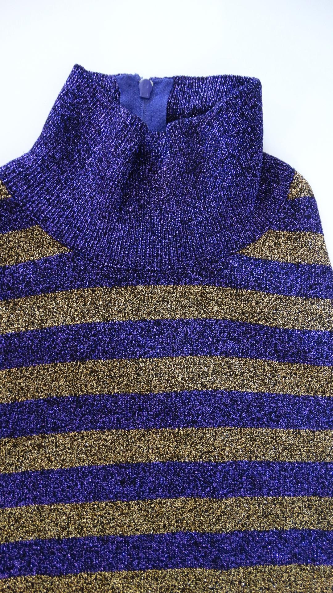 1980s Versace Purple & Gold Lurex Striped Sleeveless Turtleneck  2