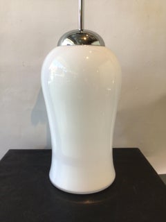 1980s Vetri White Murano Lamp with Chrome Accents