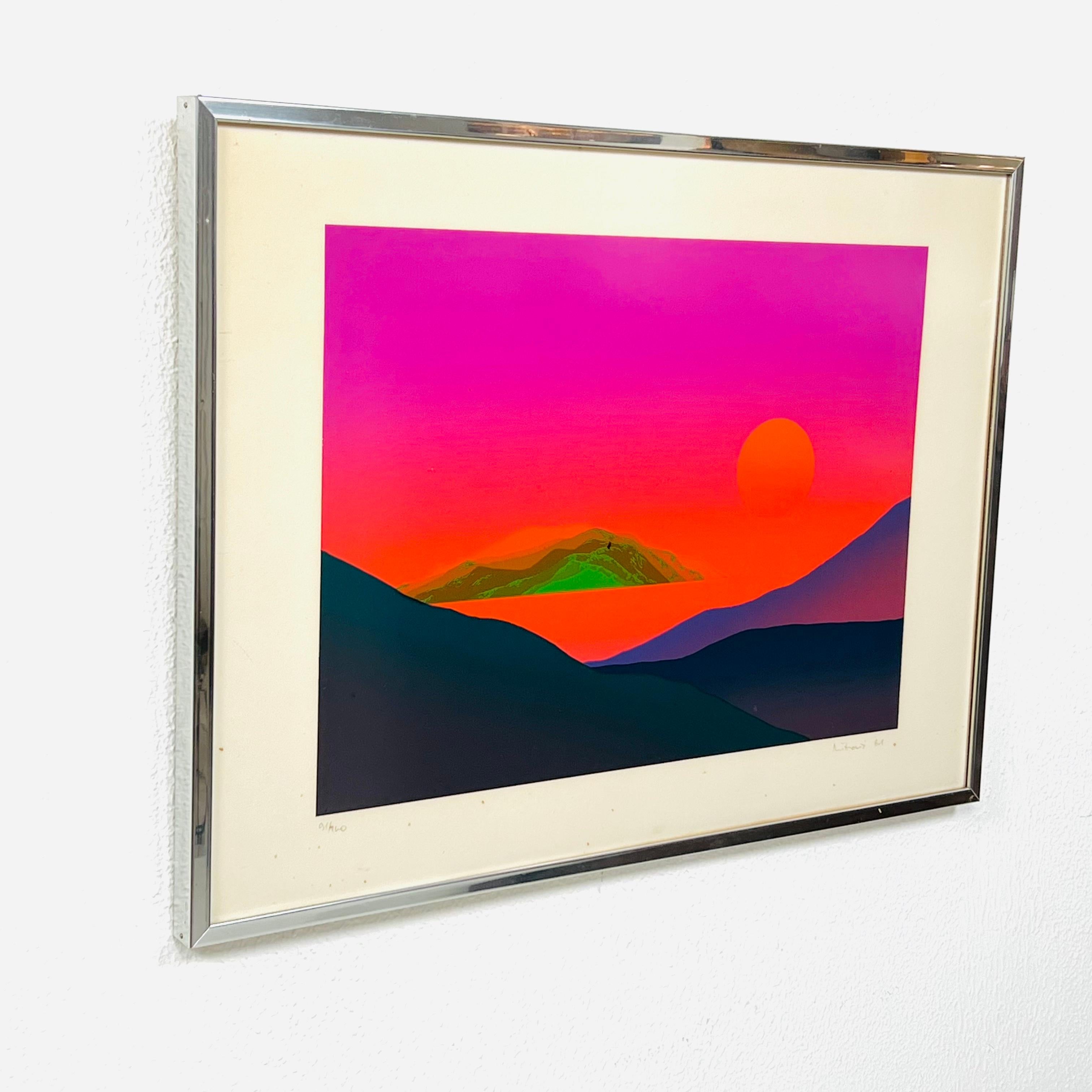 Serigrafía de paisaje vibrante de los años 80, por Maro Mitrovic en venta 6