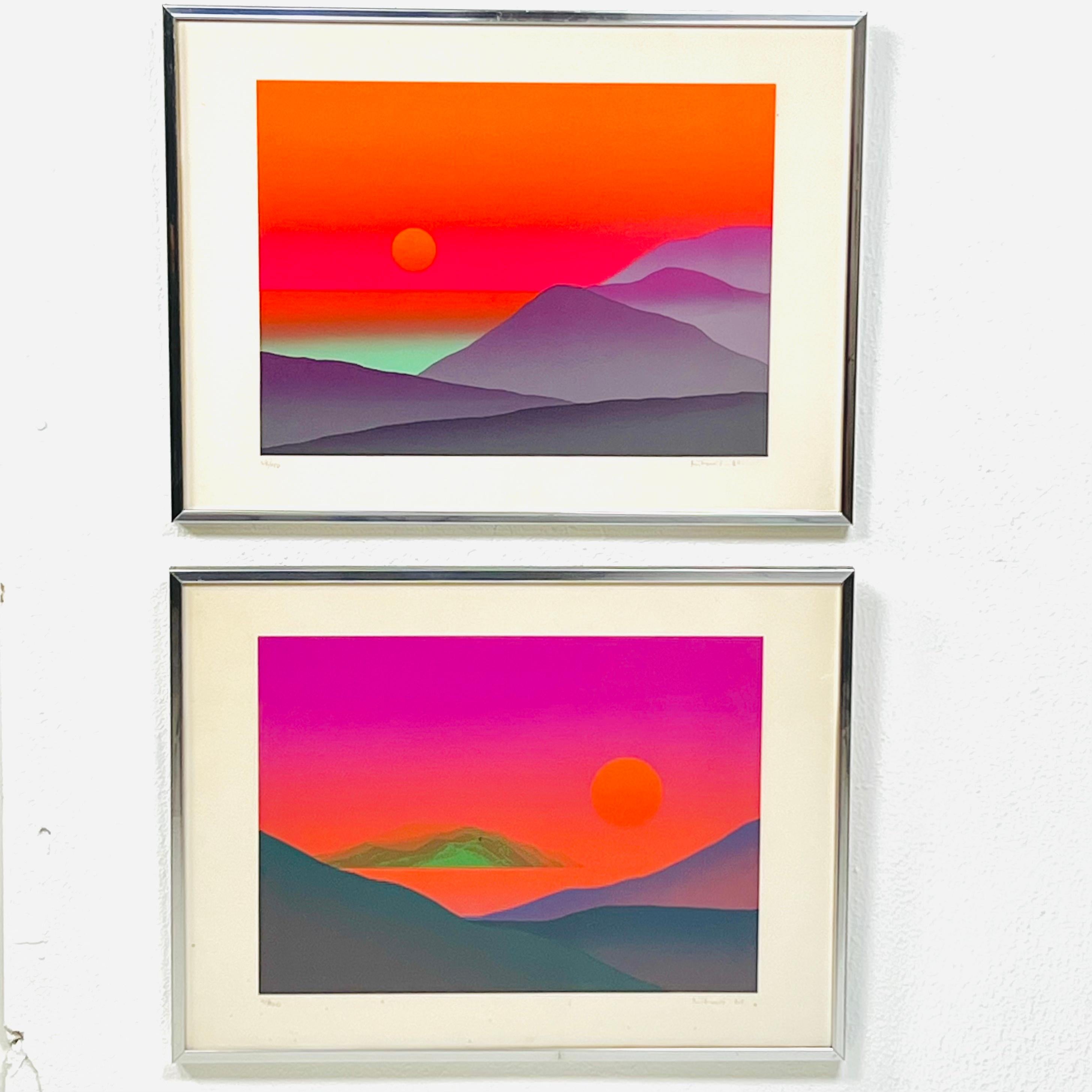 Serigrafía de paisaje vibrante de los años 80, por Maro Mitrovic Posmoderno en venta