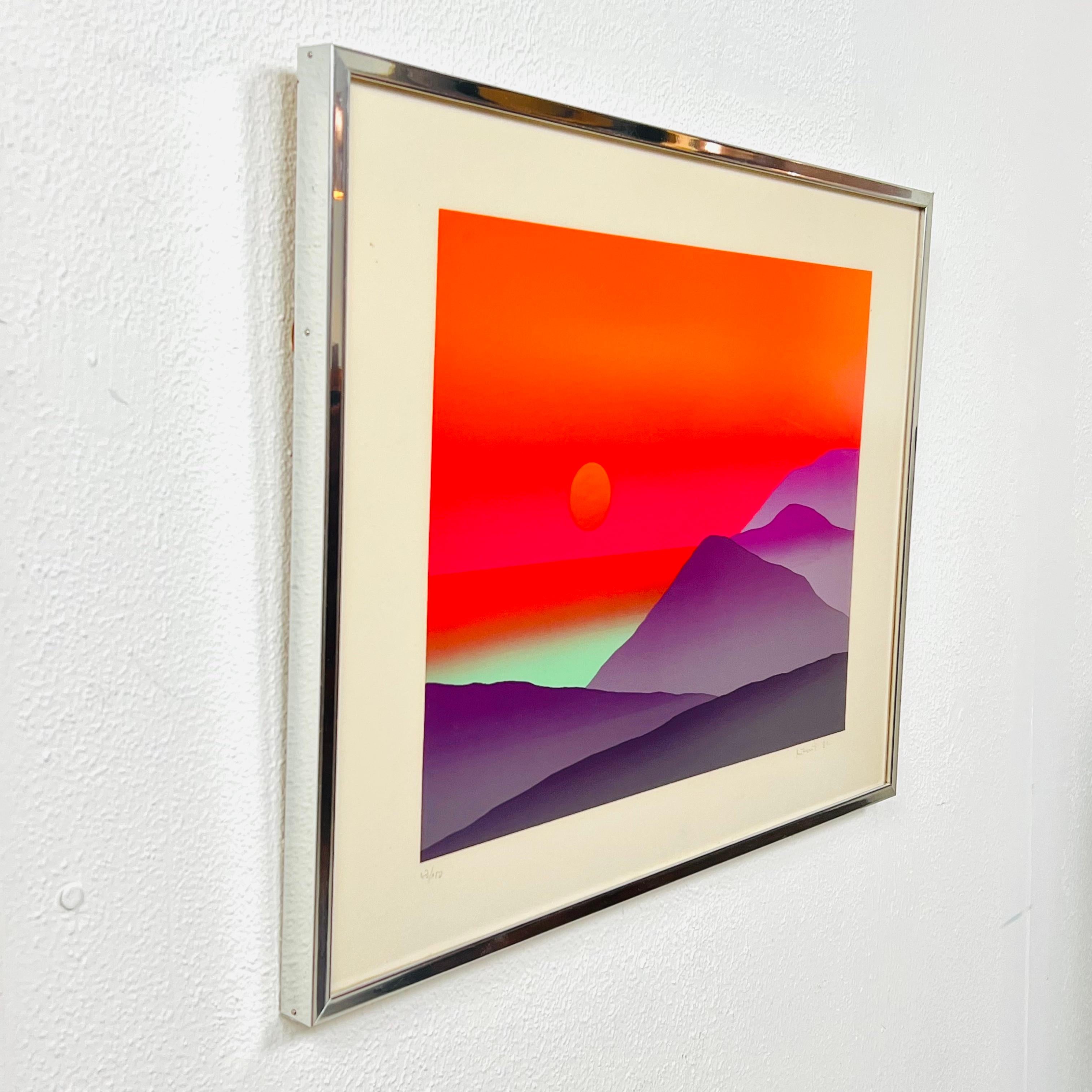 Serigrafía de paisaje vibrante de los años 80, por Maro Mitrovic en Bueno estado para la venta en Dallas, TX