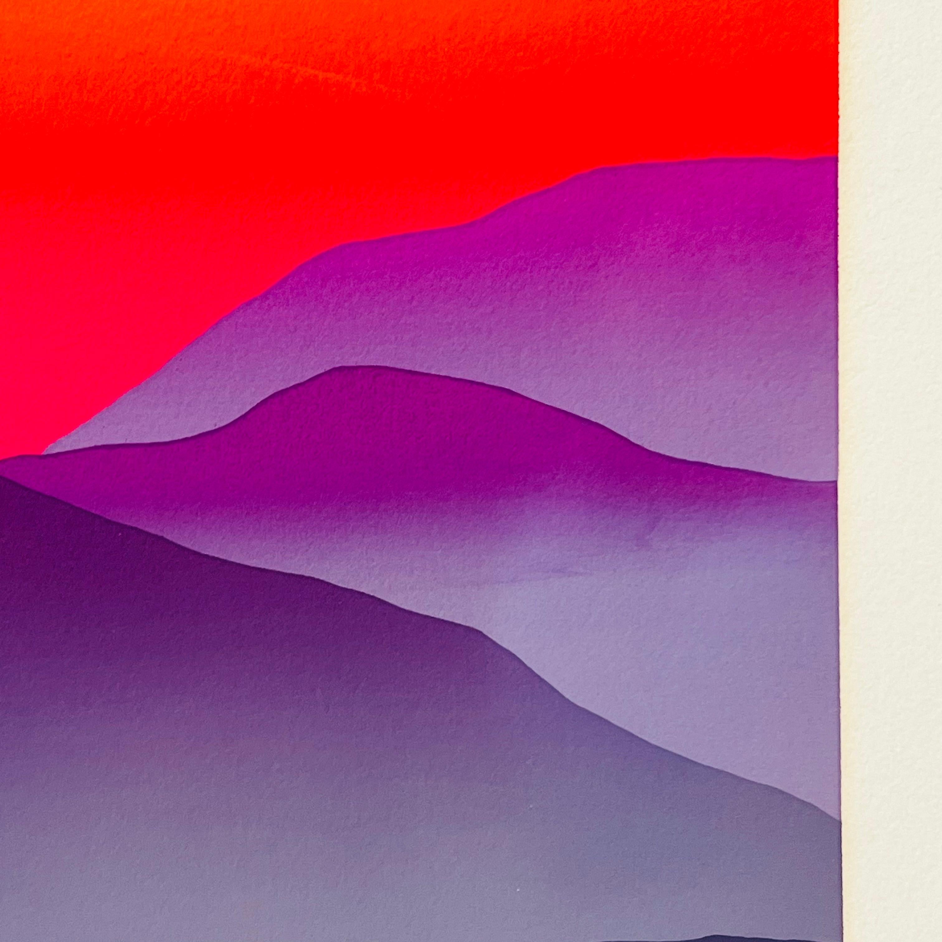 Serigrafía de paisaje vibrante de los años 80, por Maro Mitrovic finales del siglo XX en venta