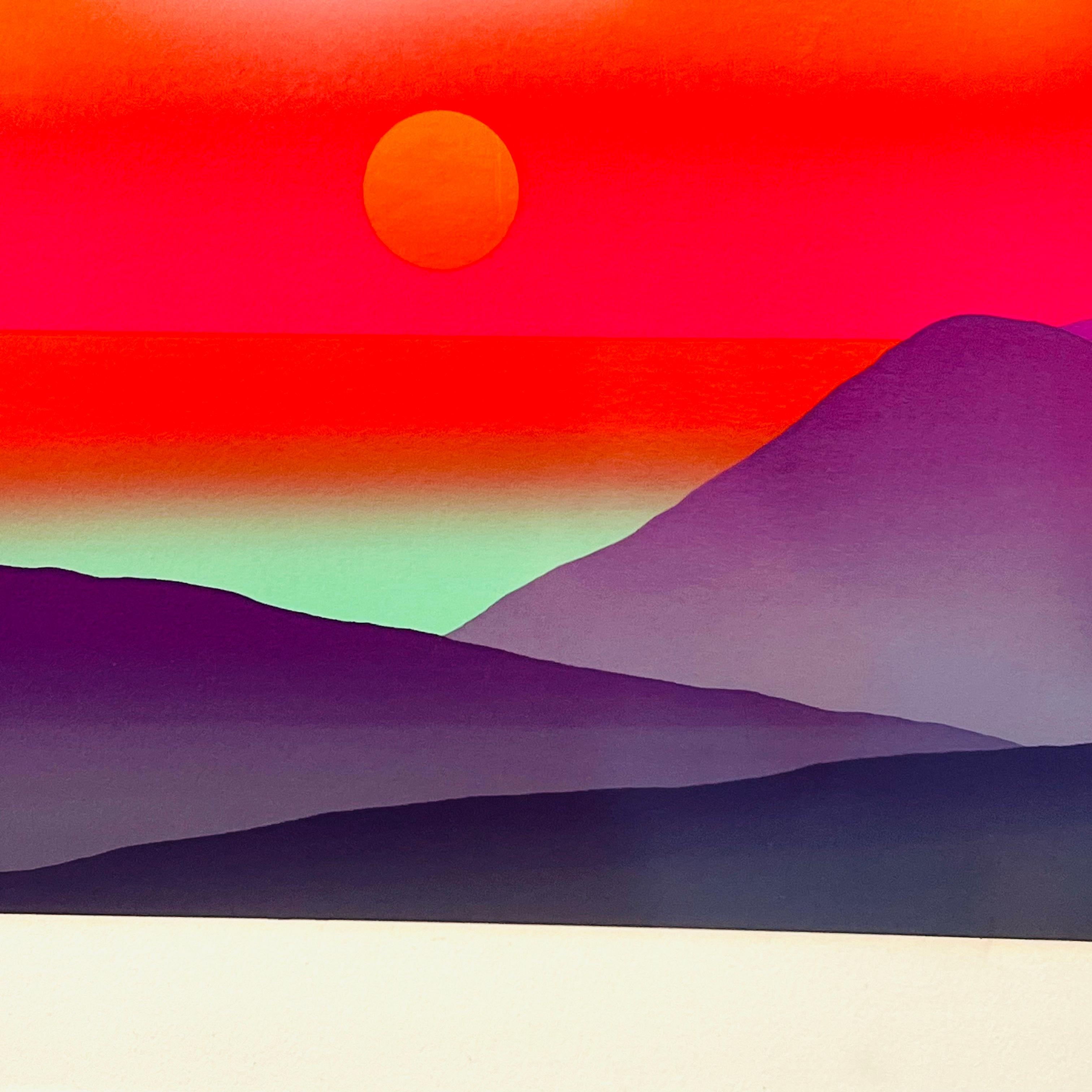 Serigrafía de paisaje vibrante de los años 80, por Maro Mitrovic Papel en venta
