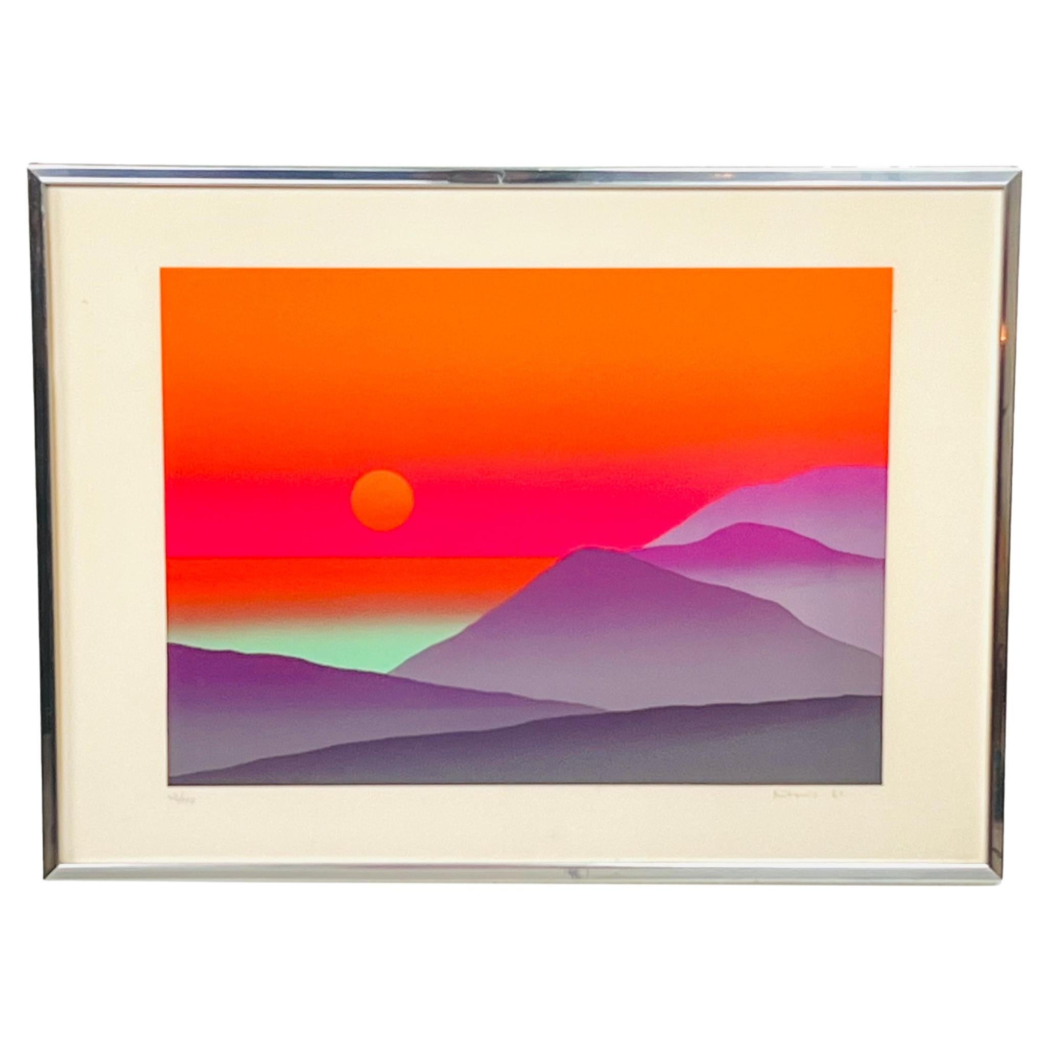 Serigrafía de paisaje vibrante de los años 80, por Maro Mitrovic