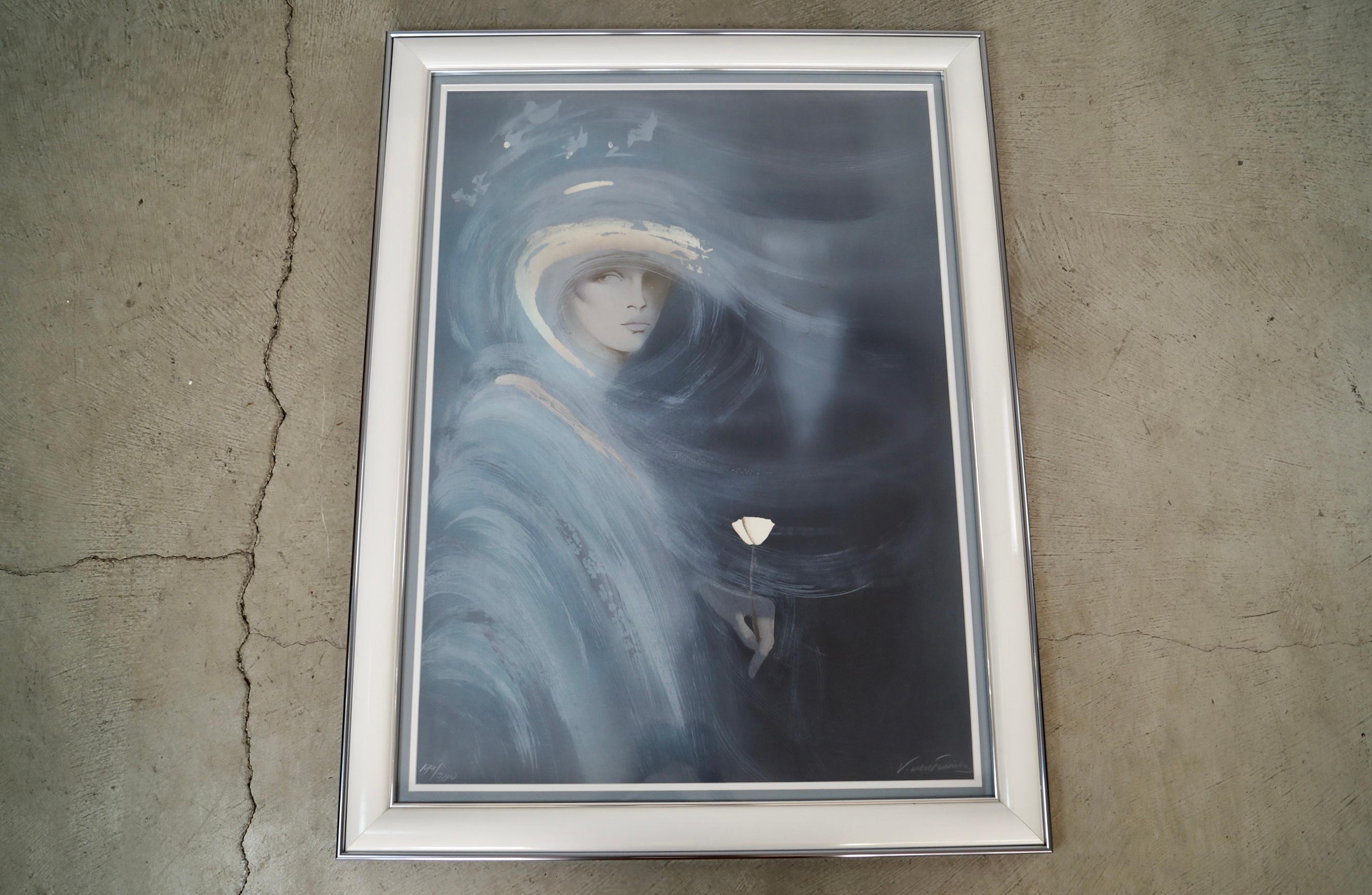 Art Déco Vicky Montesinos del 1980, litografia astratta numerata e firmata con cornice in vendita