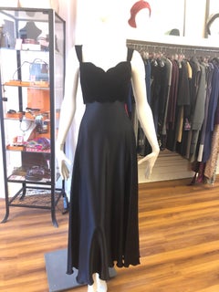 1980s Vicky Tiel Couture Black Silk and Velour Gown/Dress (38Fr)