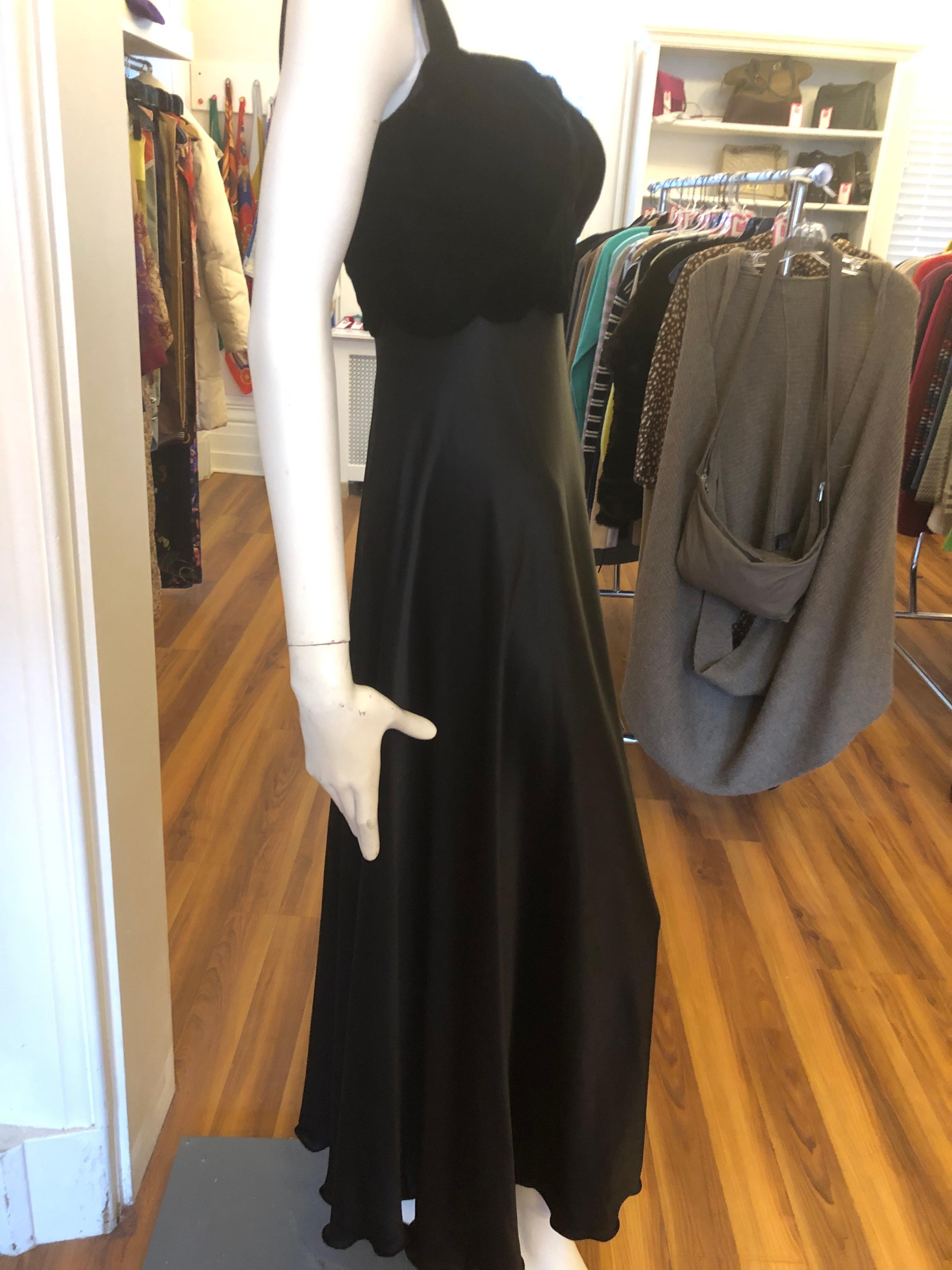 1980s Vicky Tiel Couture Black Silk and Velour Gown/Dress (38Fr) 2