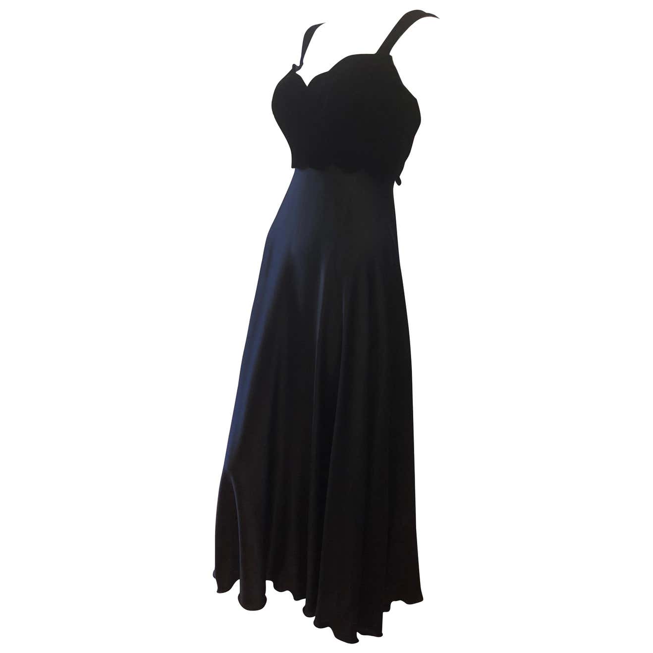 1980s Vicky Tiel Couture Black Silk and Velour Gown/Dress (38Fr) at 1stDibs