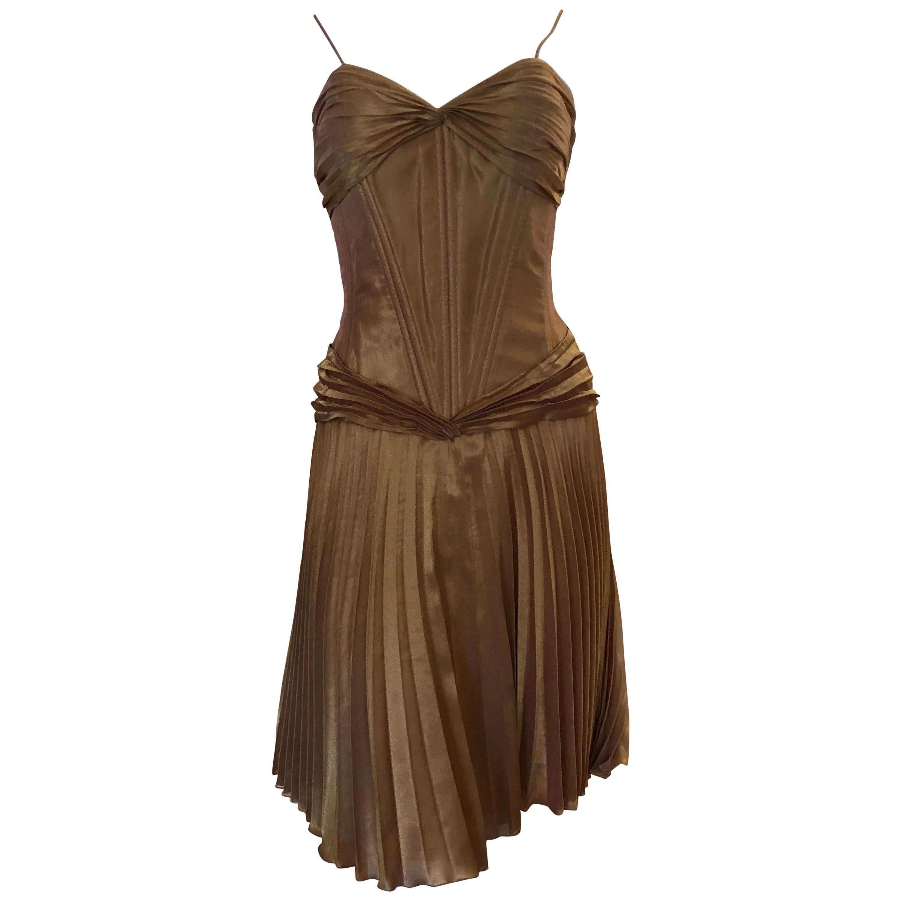 Superb 1980s Vicky Tiel Couture Metallic Gold Lame Dress with Bolero (38) For Sale
