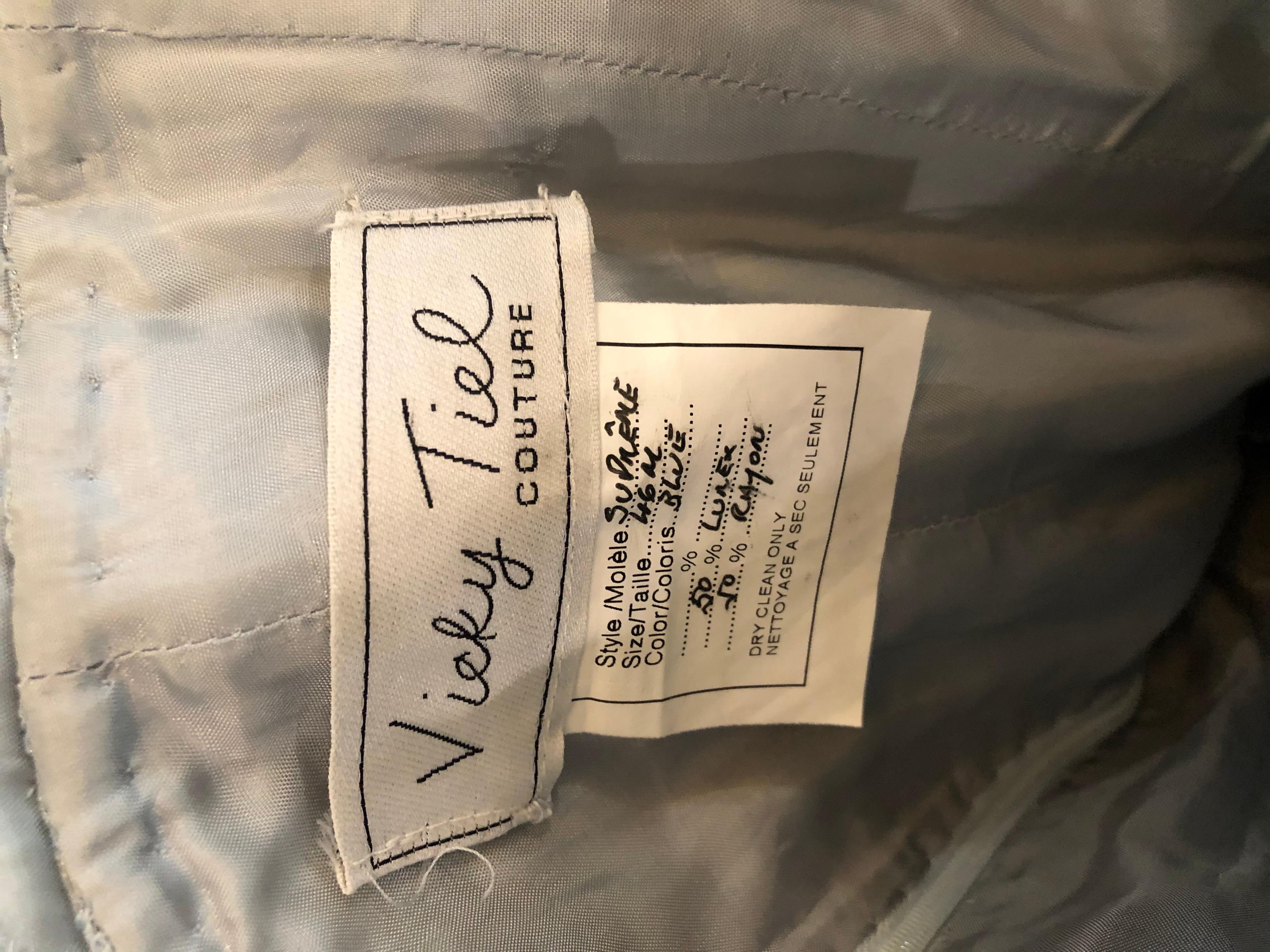 1980er Vicky Tiel Couture Größe 12 / 46 80er Jahre Seidenkleid mit Perlenbesatz in Hellblau + Bolero im Zustand „Hervorragend“ im Angebot in San Diego, CA
