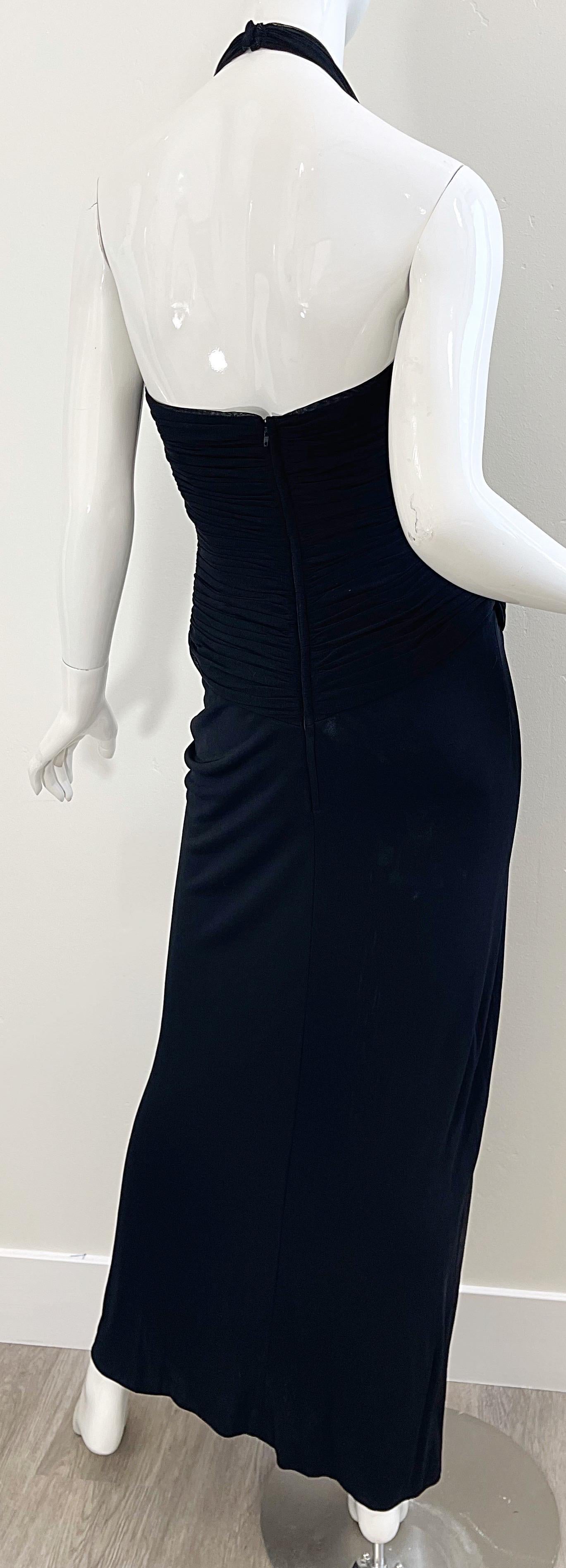 1980er Jahre Vicky Tiel Couture Größe 40 / 8 Schwarz Gold besticktes Vintage Neckholder-Kleid im Angebot 8