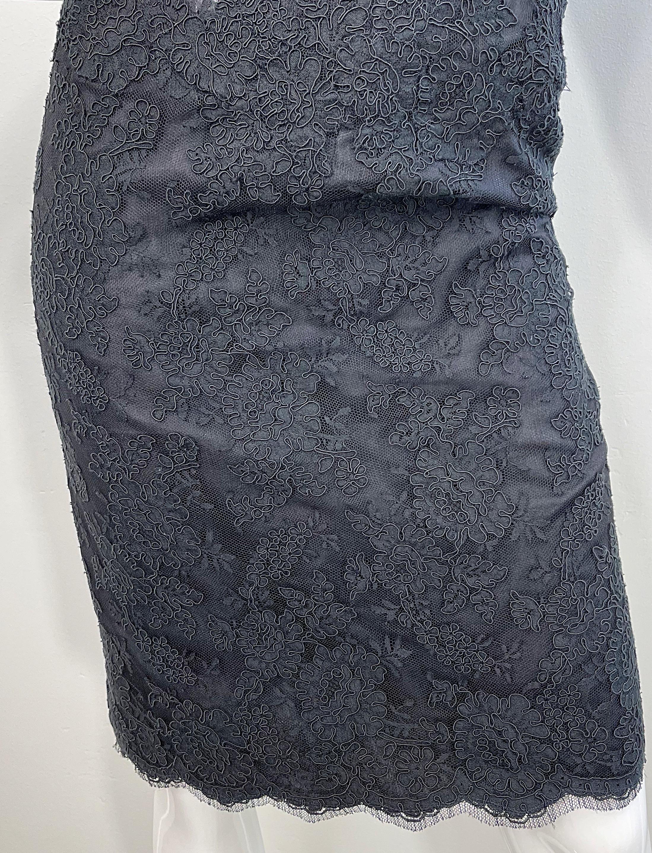 Women's 1980s Vicky Tiel Couture Size 46 / US 12 Black Lace Strapless Vintage Dress For Sale